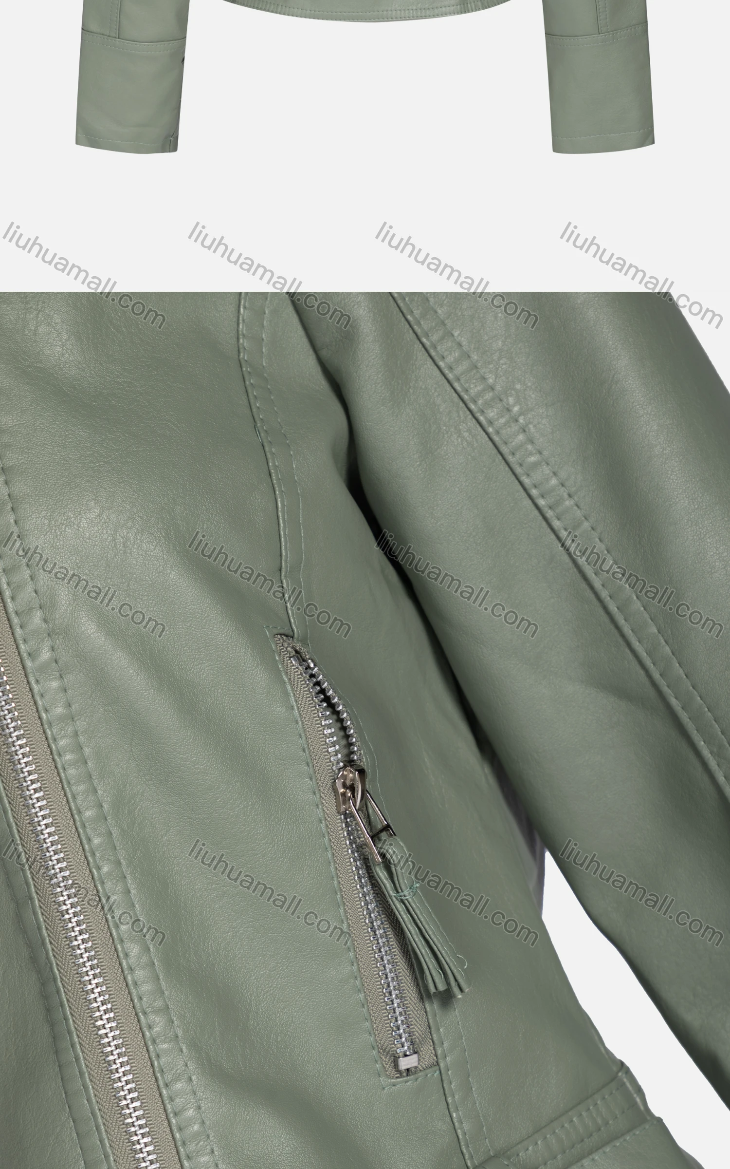 Wholesale Women's Fashion Slim Fit Collared Zipper Crop Leather Biker Jackets 7801# - Liuhuamall