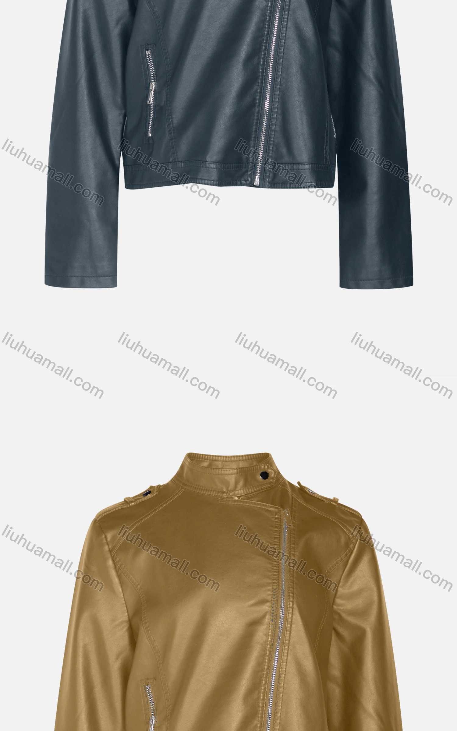 Wholesale Women's Fashion Slim Fit Stand Collar Zipper Crop Leather Biker Jackets 58805# - Liuhuamall