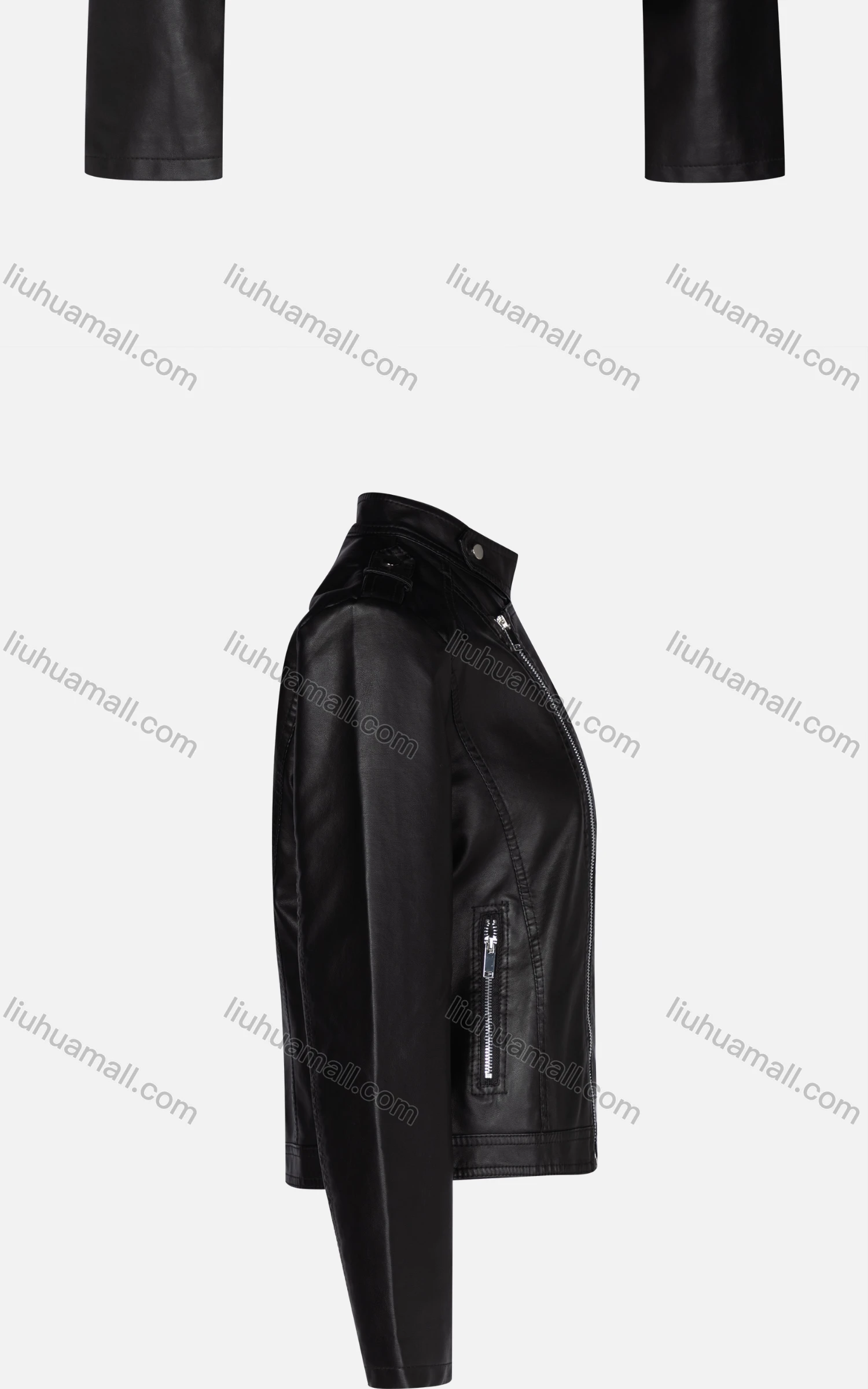 Wholesale Women's Fashion Slim Fit Stand Collar Zipper Crop Leather Biker Jackets 58805# - Liuhuamall