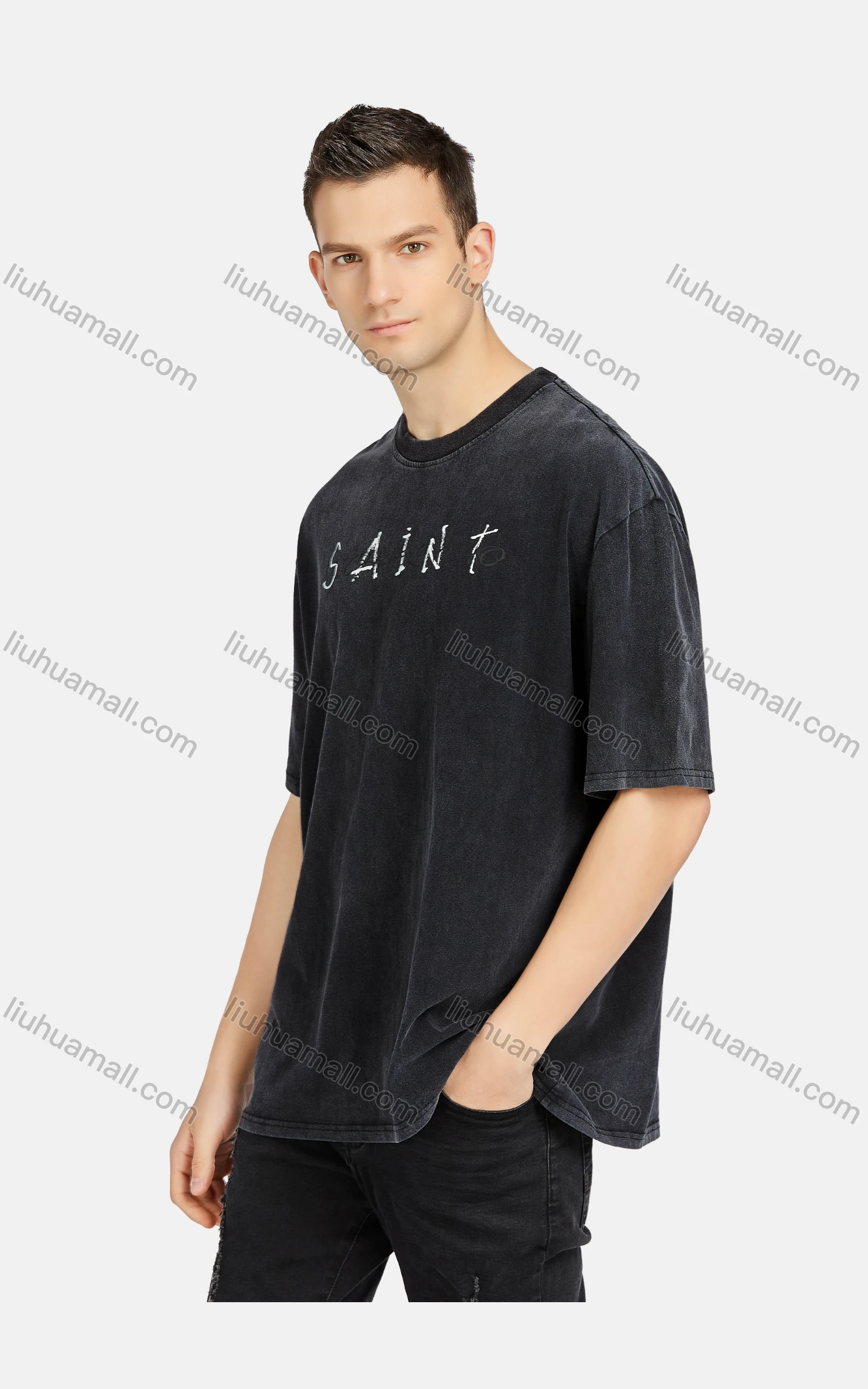 Wholesale Men's Hip Hop Crew Neck Short Sleeve Loose Fit Letter T-shirt - Liuhuamall