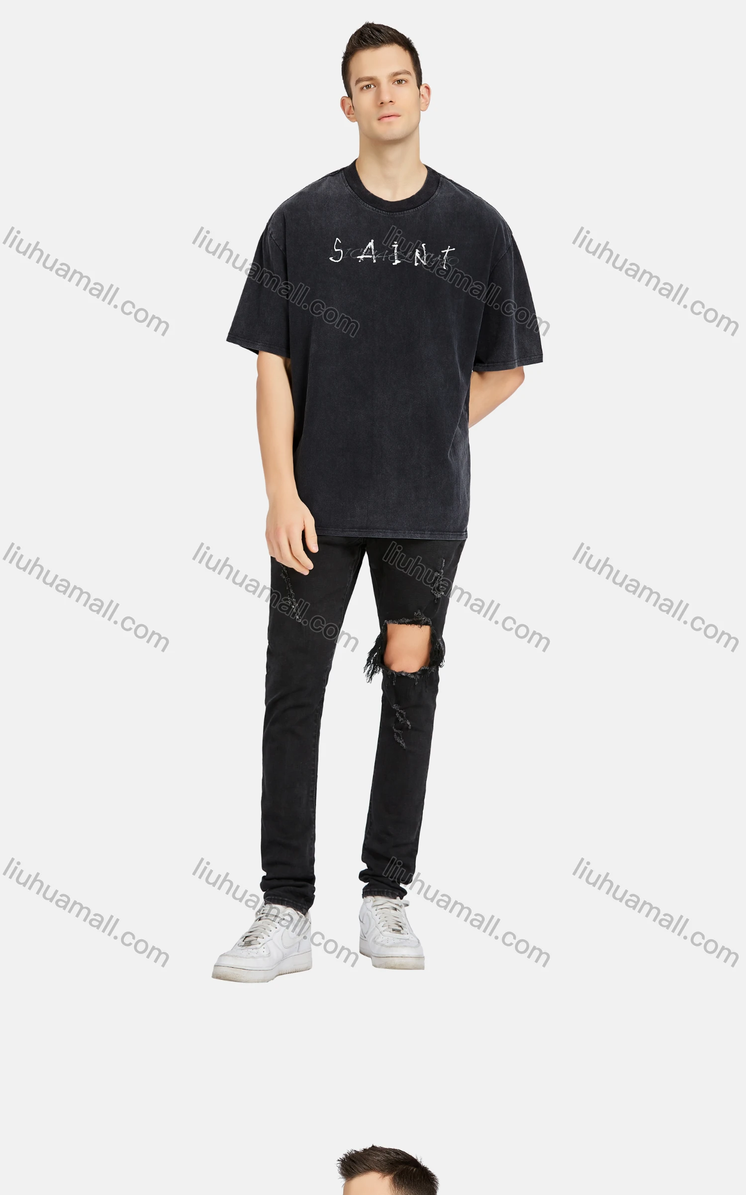 Wholesale Men's Hip Hop Crew Neck Short Sleeve Loose Fit Letter T-shirt - Liuhuamall