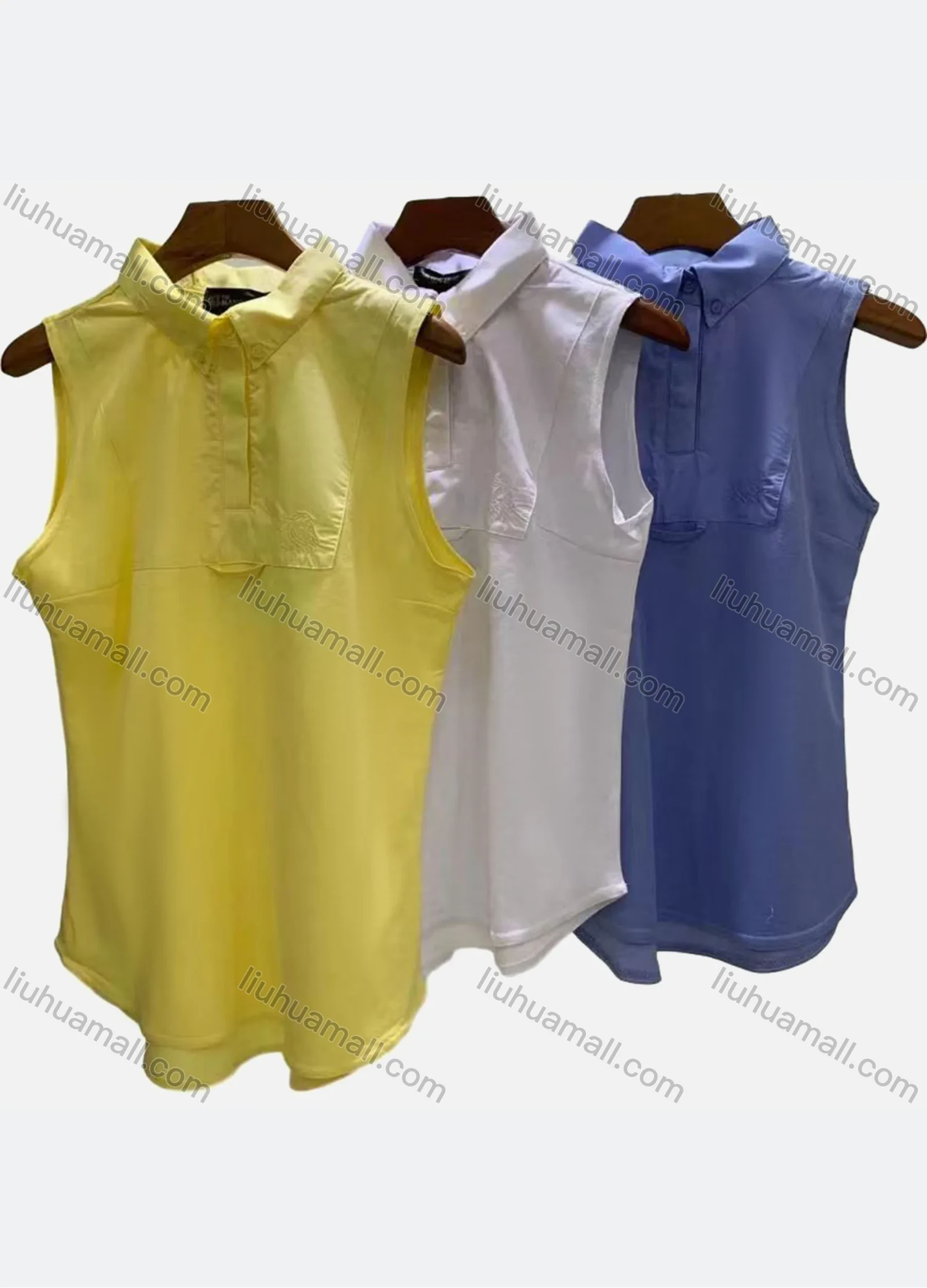Wholesale Women's Casual Collared Sleeveless Button Front Curved Hem Plain Top 002# - Liuhuamall