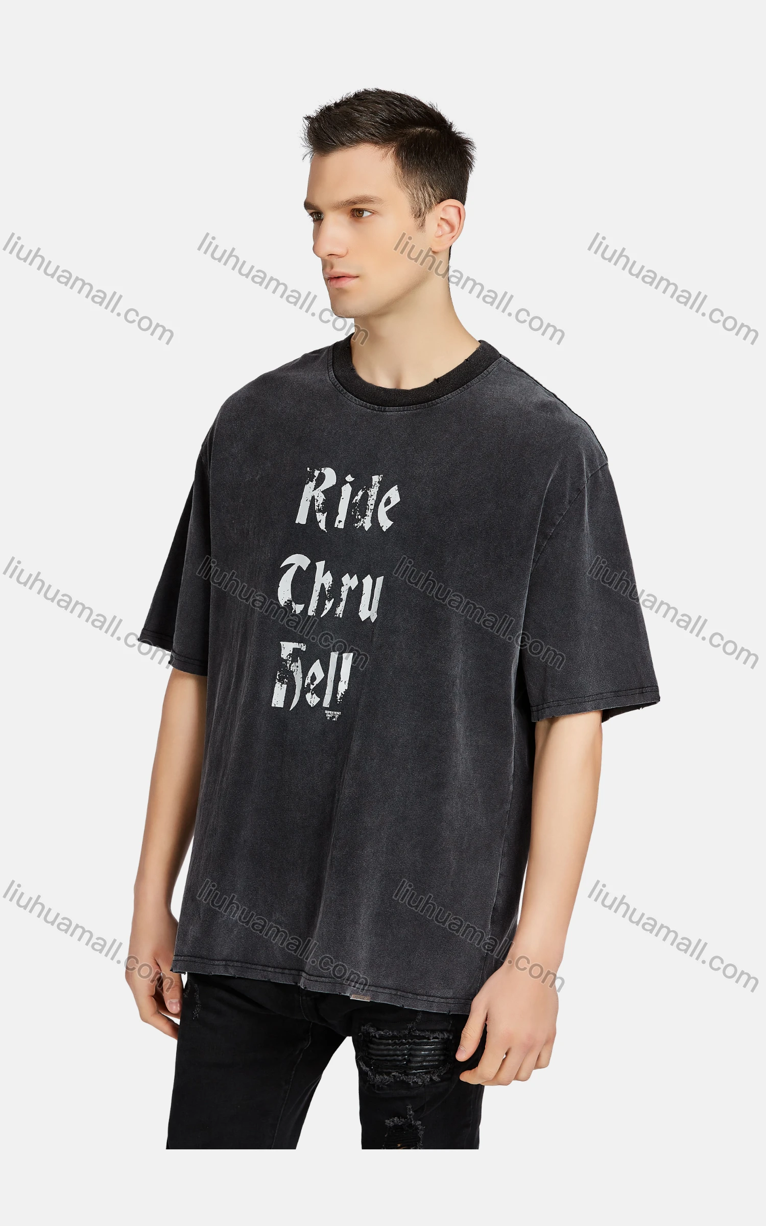 Wholesale Men's Hip Hop Crew Neck Short Sleeve Loose Fit Letter T-shirt - Liuhuamall