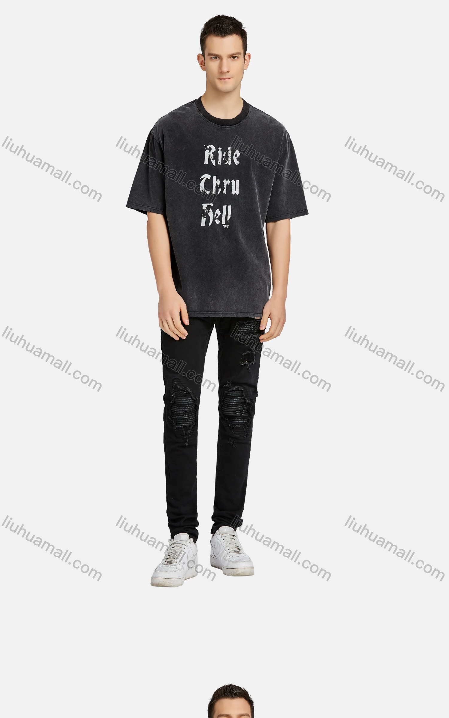 Wholesale Men's Hip Hop Crew Neck Short Sleeve Loose Fit Letter T-shirt - Liuhuamall