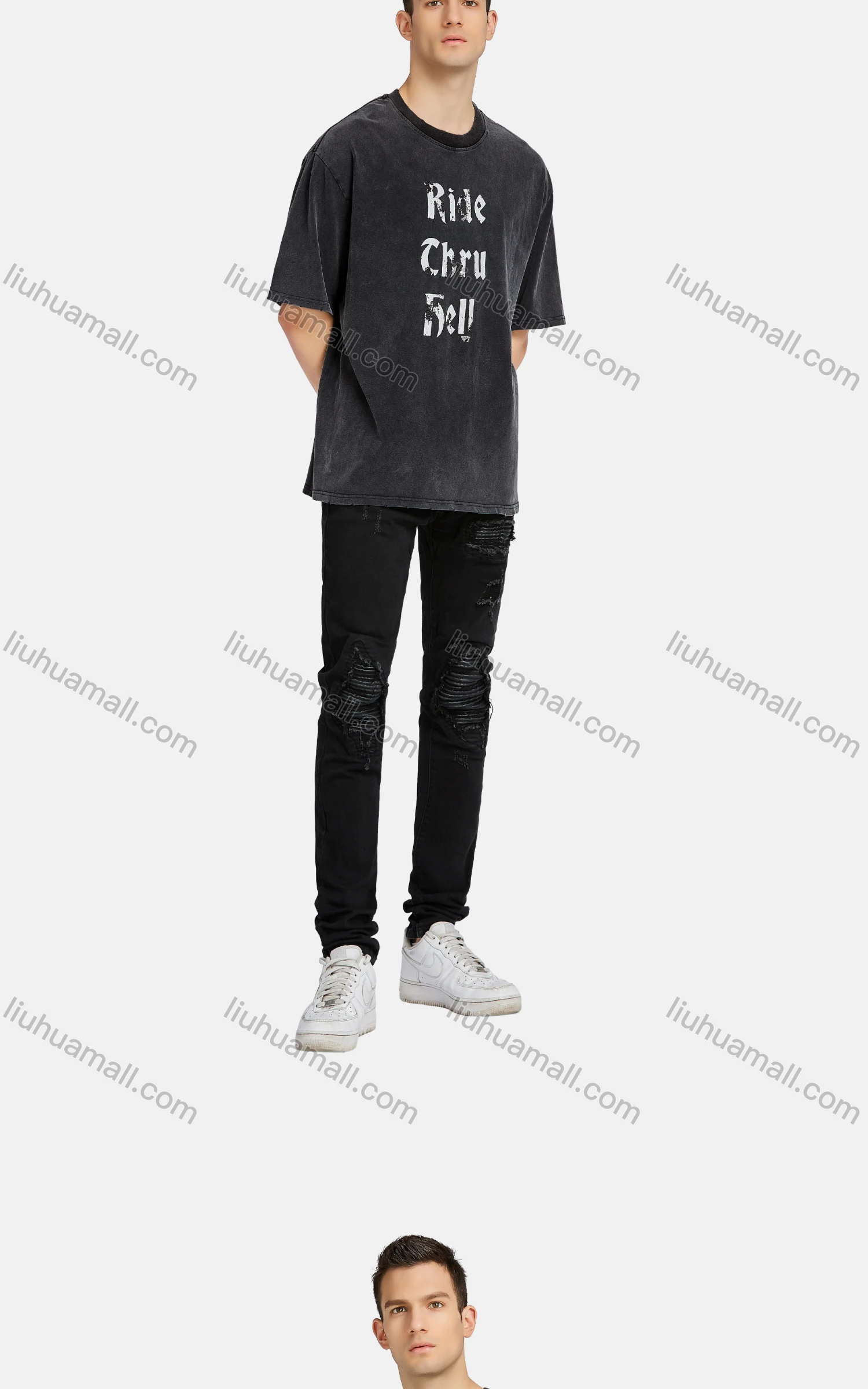 Wholesale Men's Hip Hop Crew Neck Short Sleeve Loose Fit Letter T-shirt - Liuhuamall