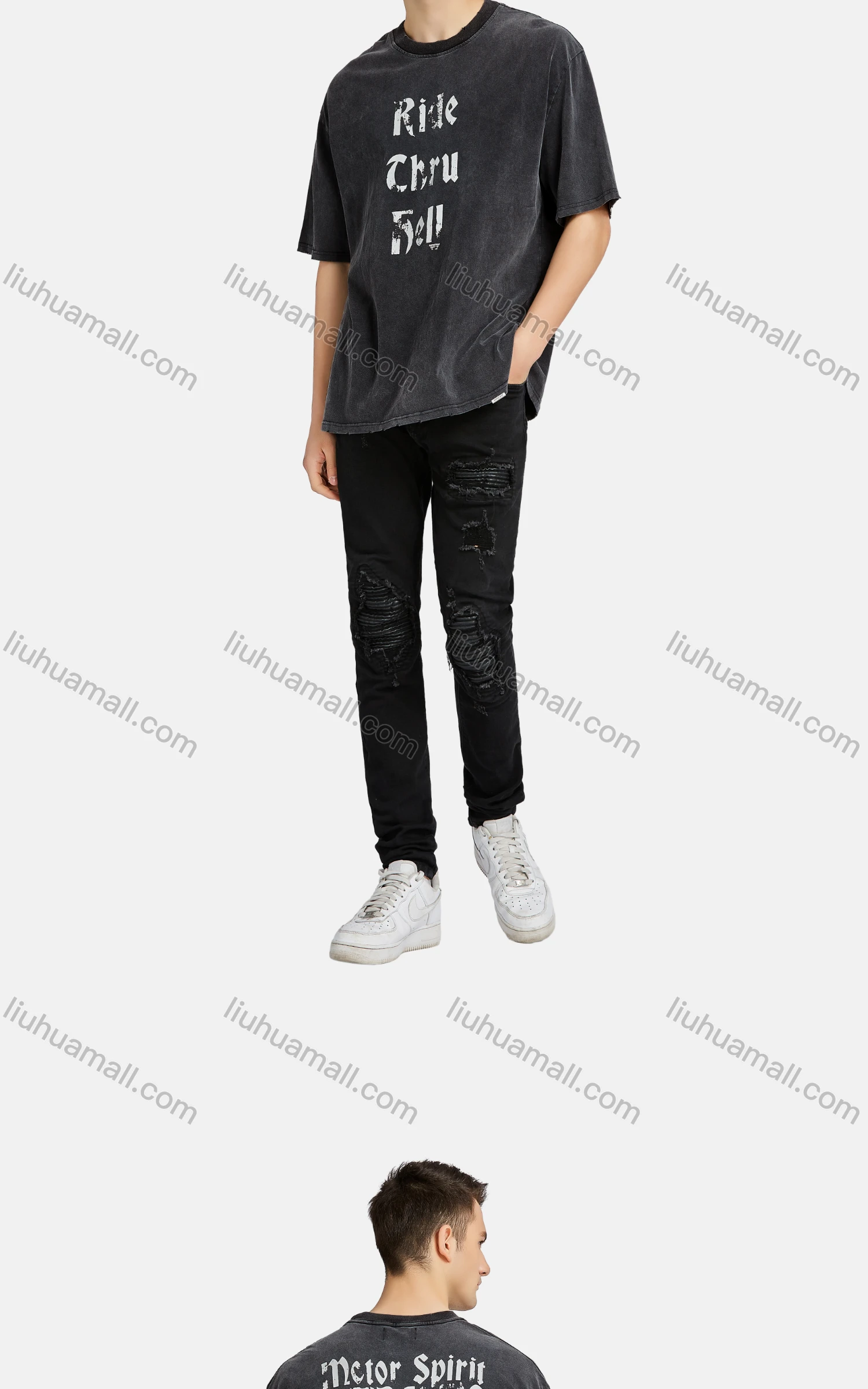 Wholesale Men's Hip Hop Crew Neck Short Sleeve Loose Fit Letter T-shirt - Liuhuamall