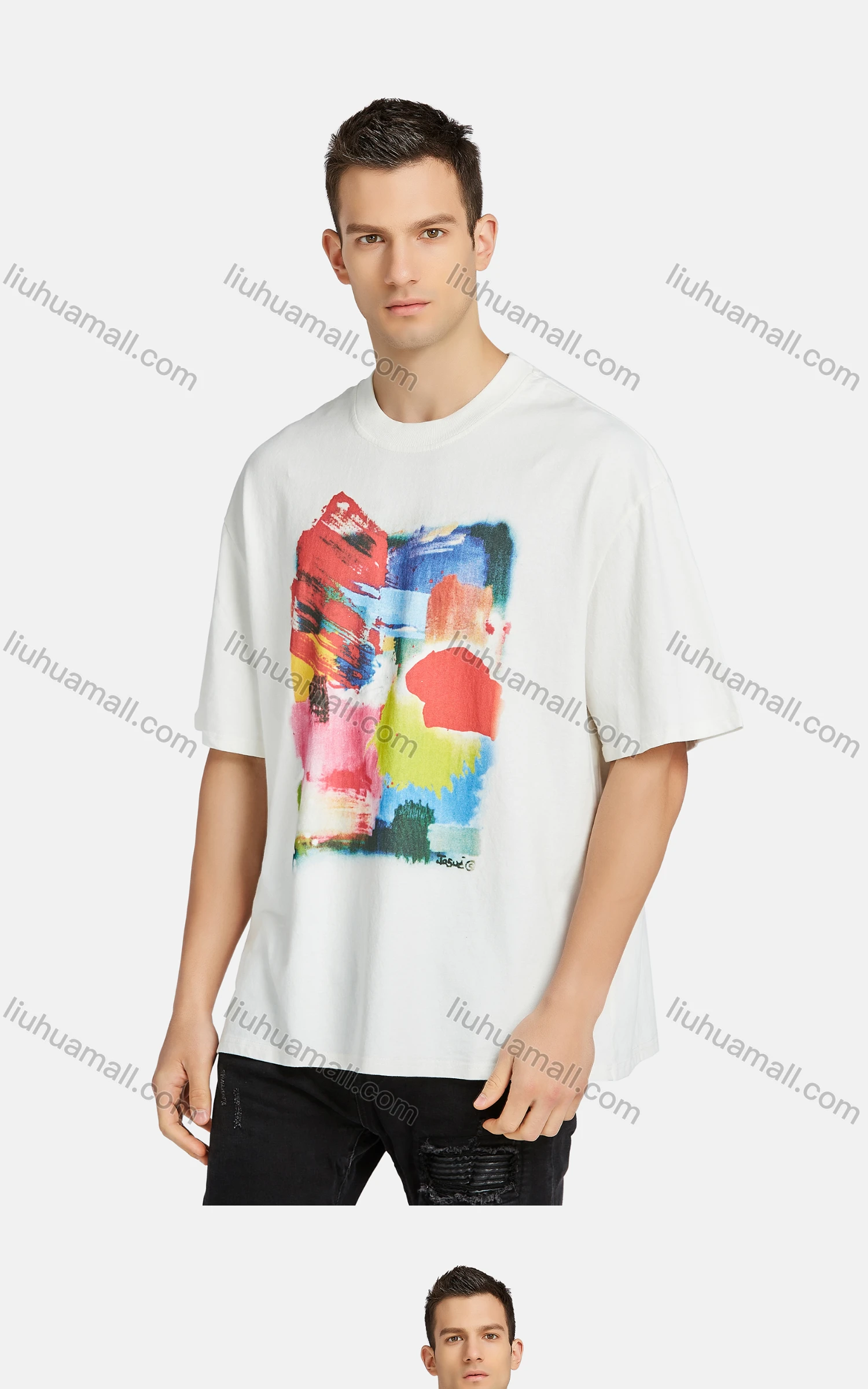 Wholesale Men's Hip Hop Crew Neck Short Sleeve Loose Fit Graphic Letter T-shirt - Liuhuamall
