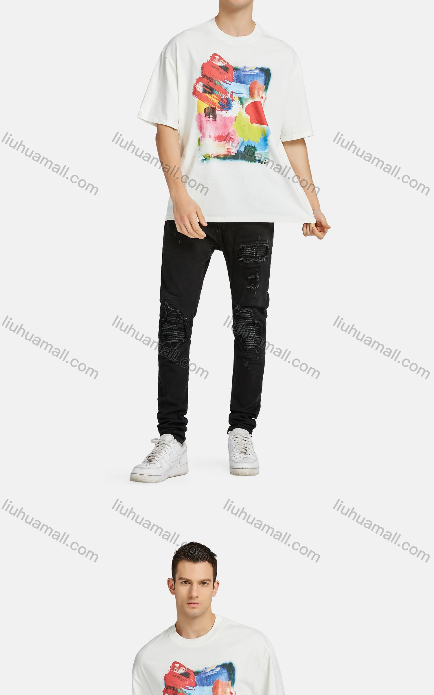 Wholesale Men's Hip Hop Crew Neck Short Sleeve Loose Fit Graphic Letter T-shirt - Liuhuamall