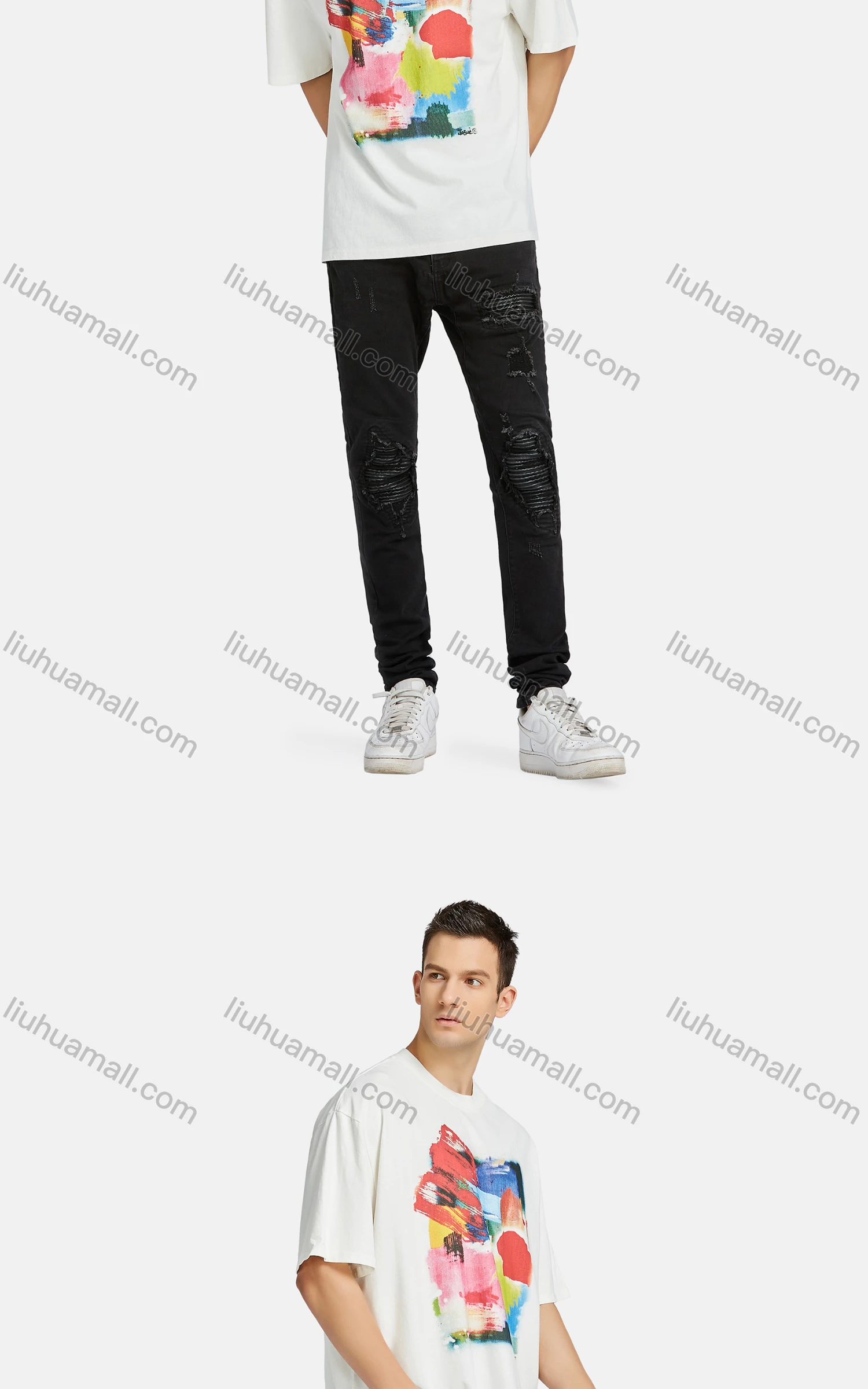 Wholesale Men's Hip Hop Crew Neck Short Sleeve Loose Fit Graphic Letter T-shirt - Liuhuamall