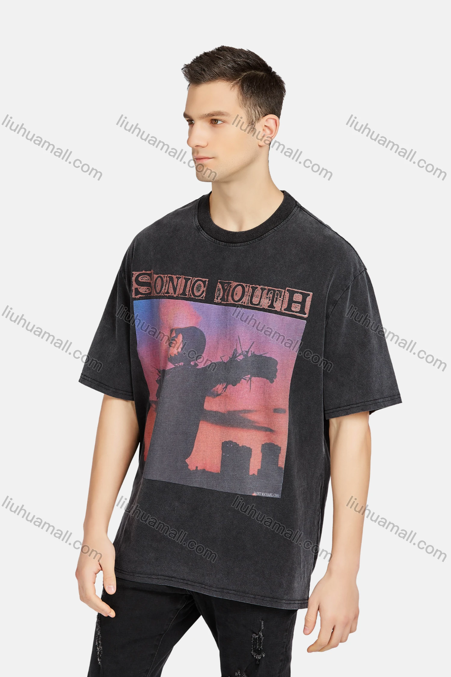 Wholesale Men's Hip Hop Crew Neck Short Sleeve Loose Fit Graphic Letter T-shirt - Liuhuamall
