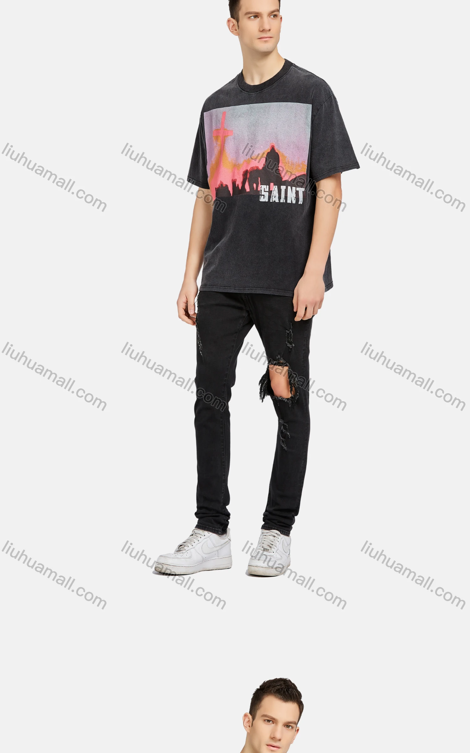 Wholesale Men's Hip Hop Crew Neck Short Sleeve Loose Fit Graphic Letter T-shirt - Liuhuamall