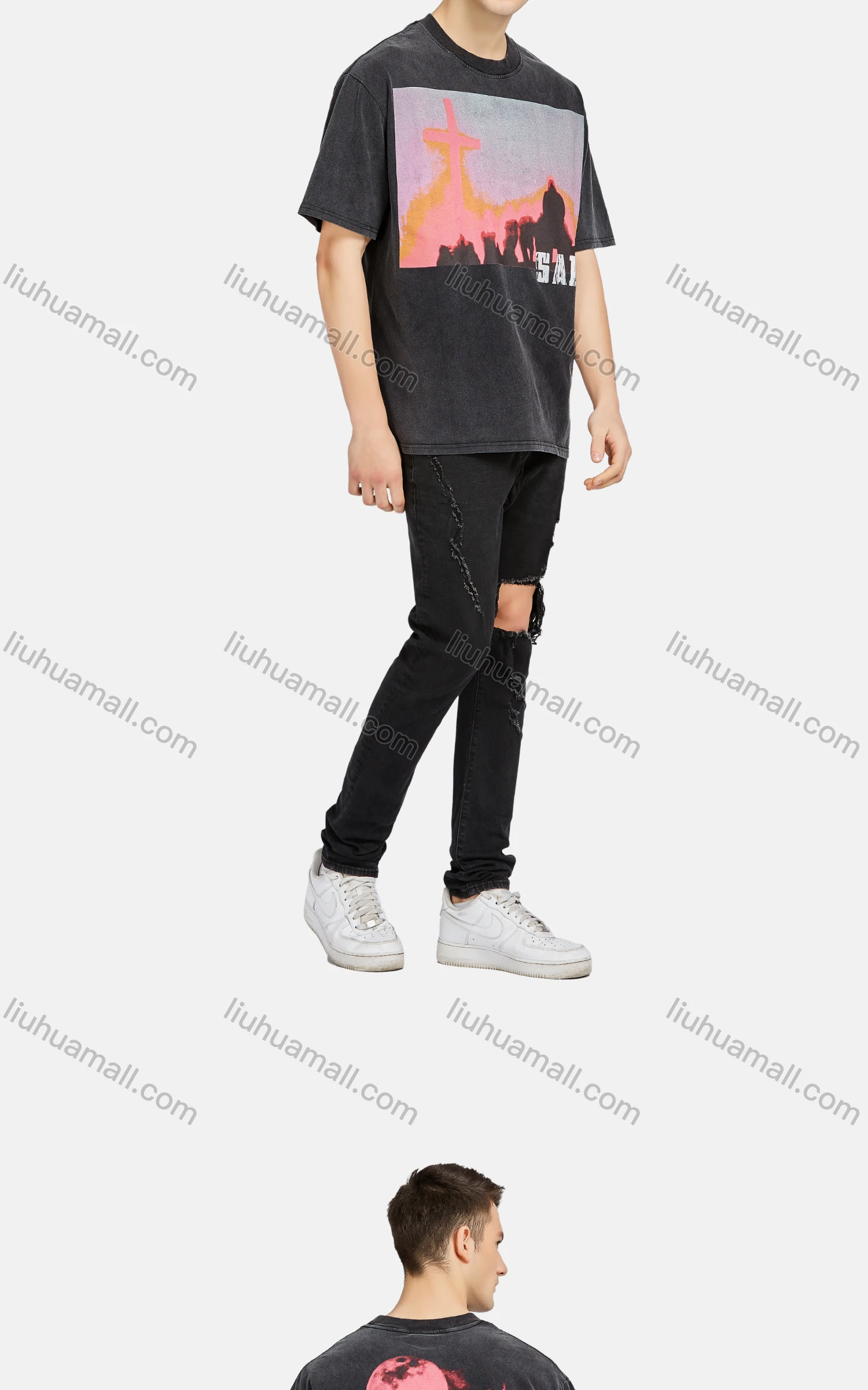 Wholesale Men's Hip Hop Crew Neck Short Sleeve Loose Fit Graphic Letter T-shirt - Liuhuamall