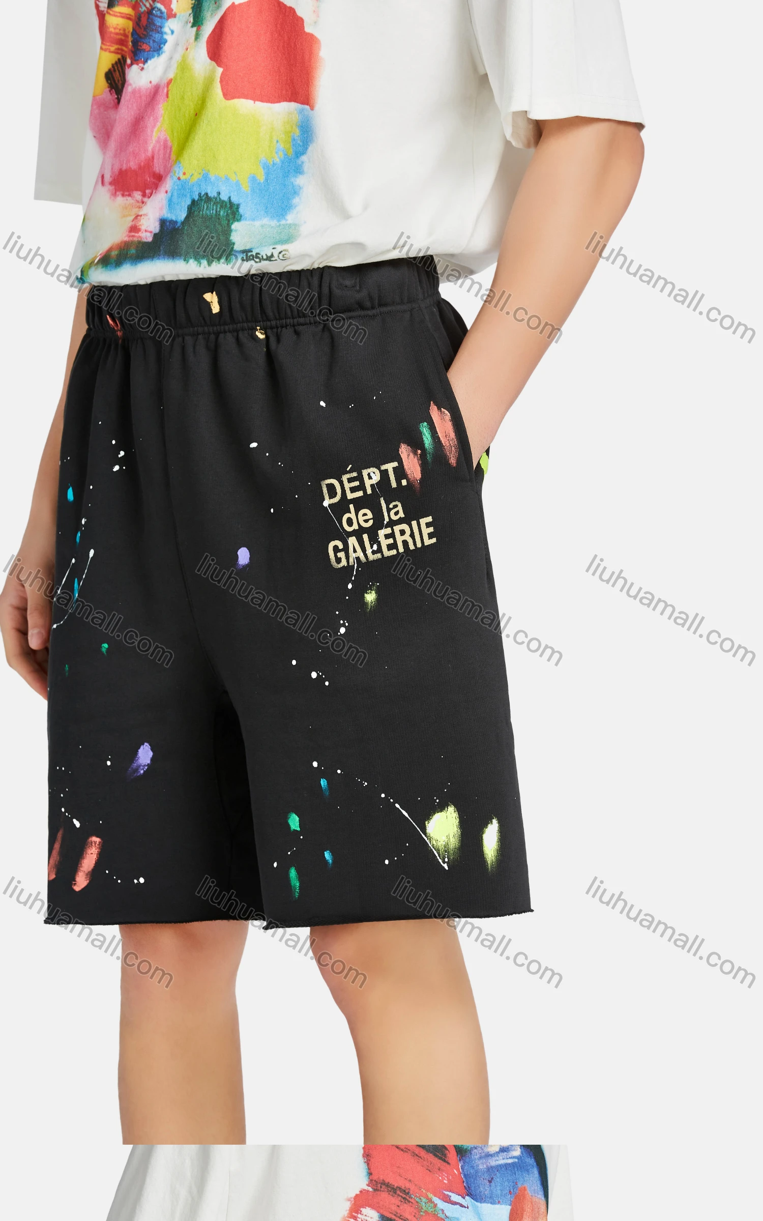 Wholesale Men's Casual Letter Ink Splash Elastic Waist Shorts - Liuhuamall