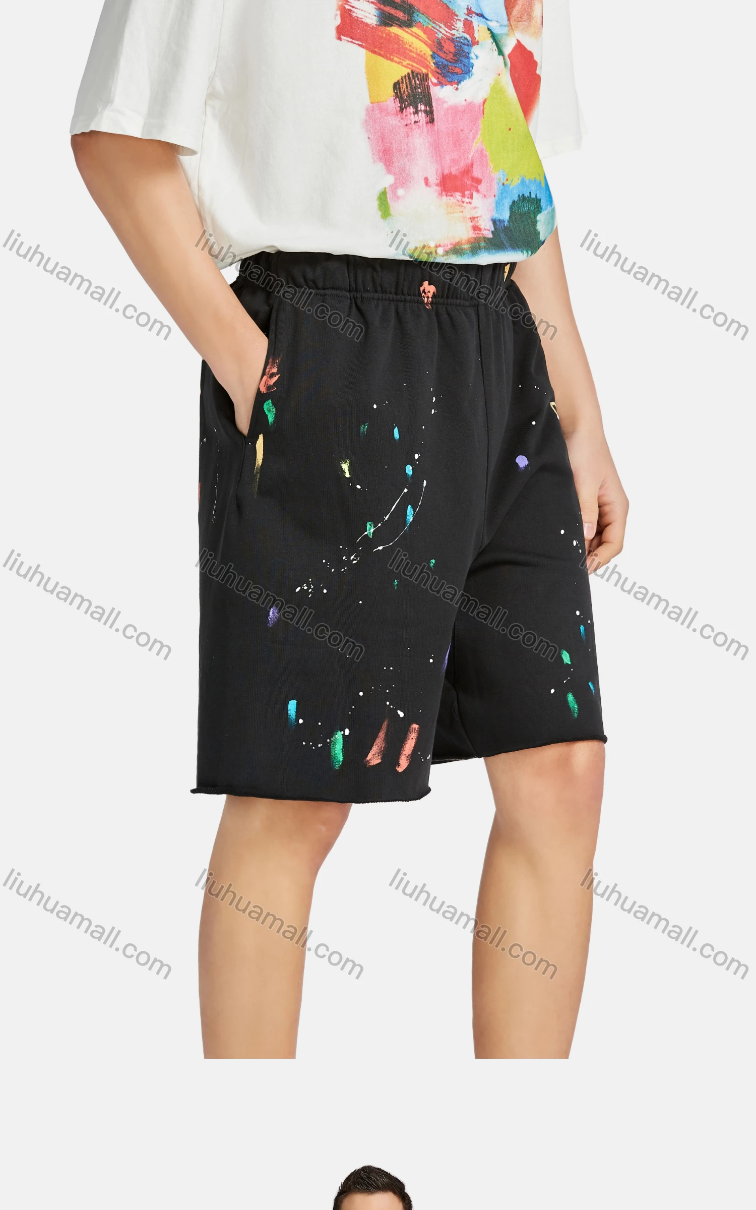 Wholesale Men's Casual Letter Ink Splash Elastic Waist Shorts - Liuhuamall