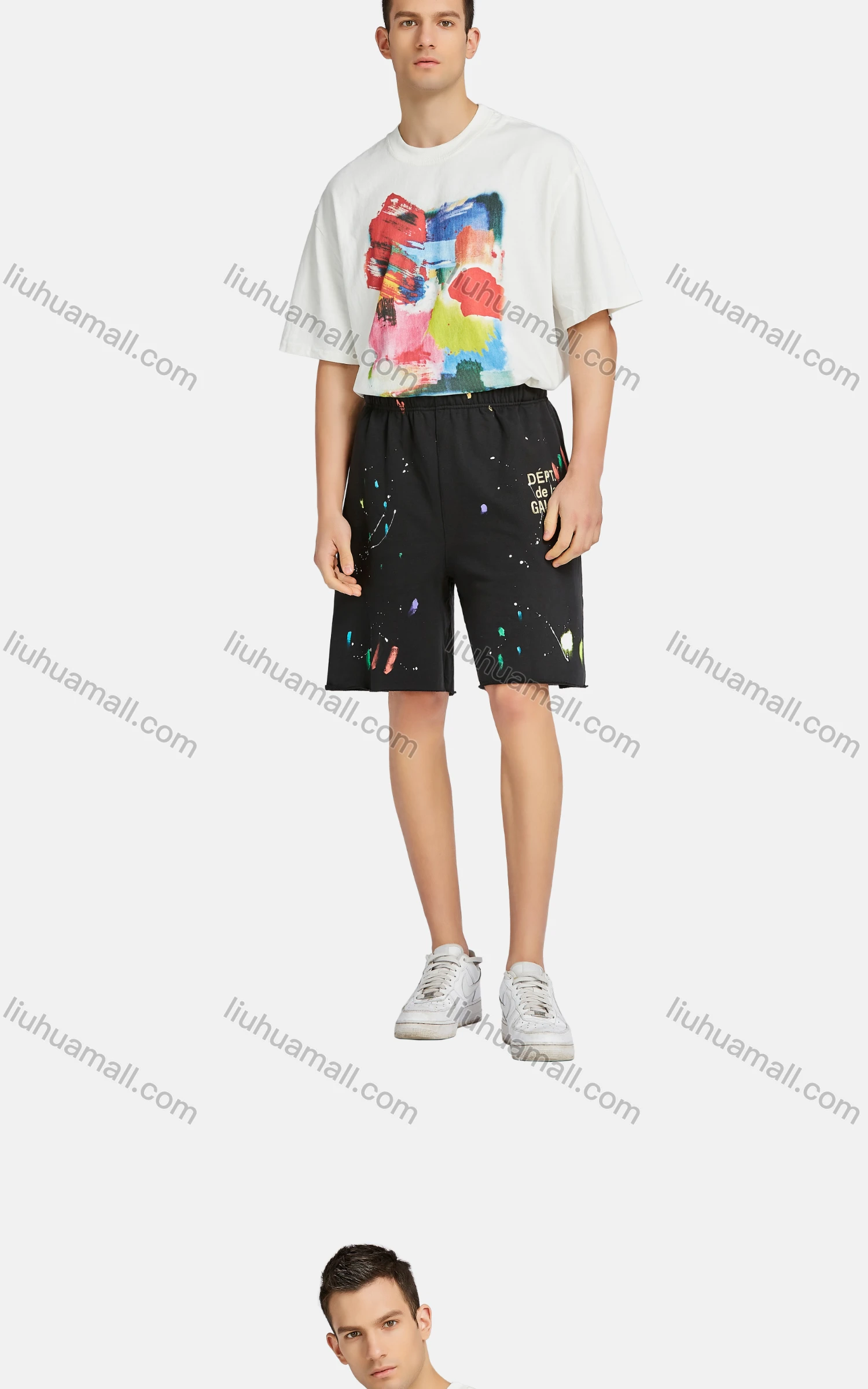 Wholesale Men's Casual Letter Ink Splash Elastic Waist Shorts - Liuhuamall