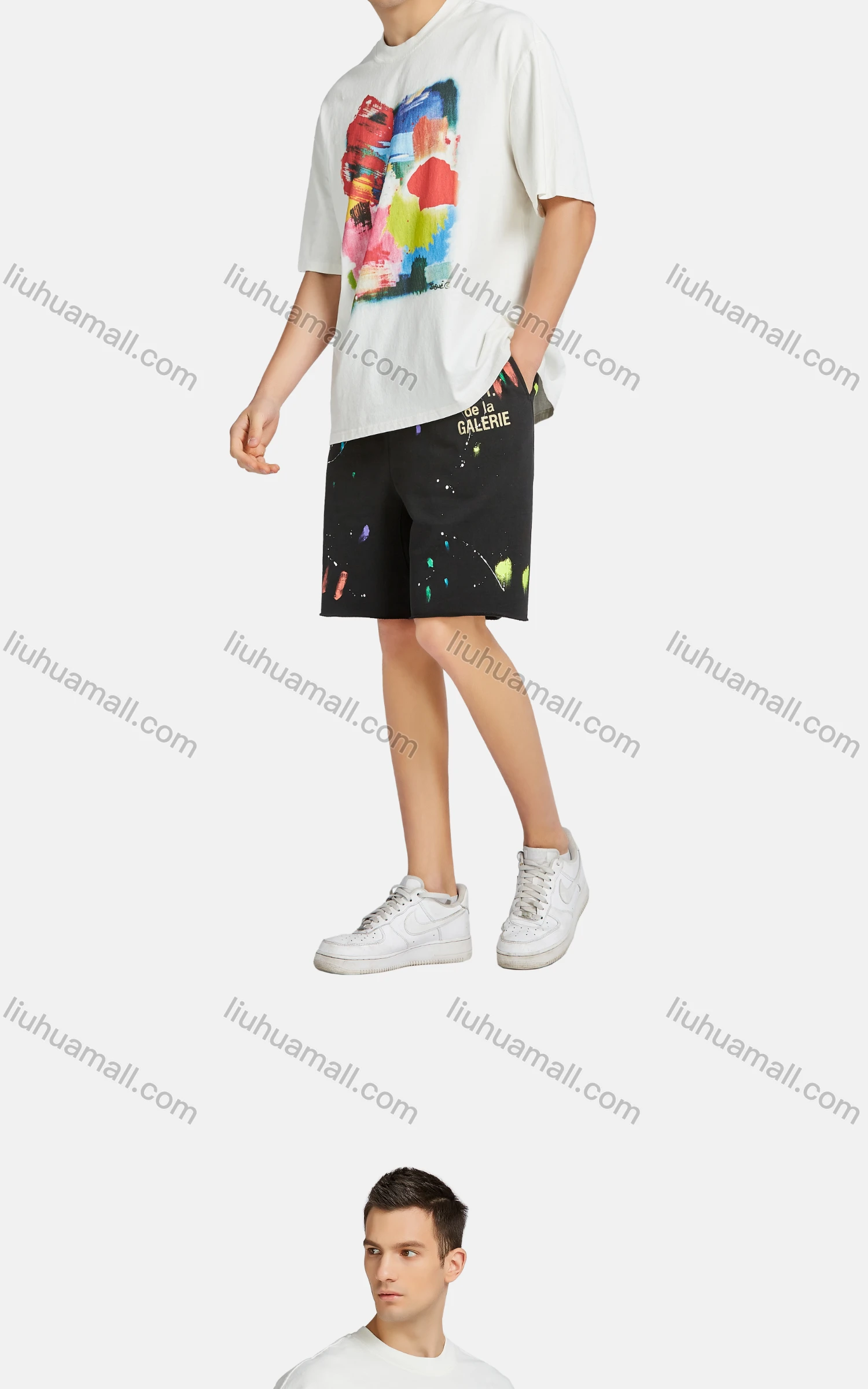 Wholesale Men's Casual Letter Ink Splash Elastic Waist Shorts - Liuhuamall