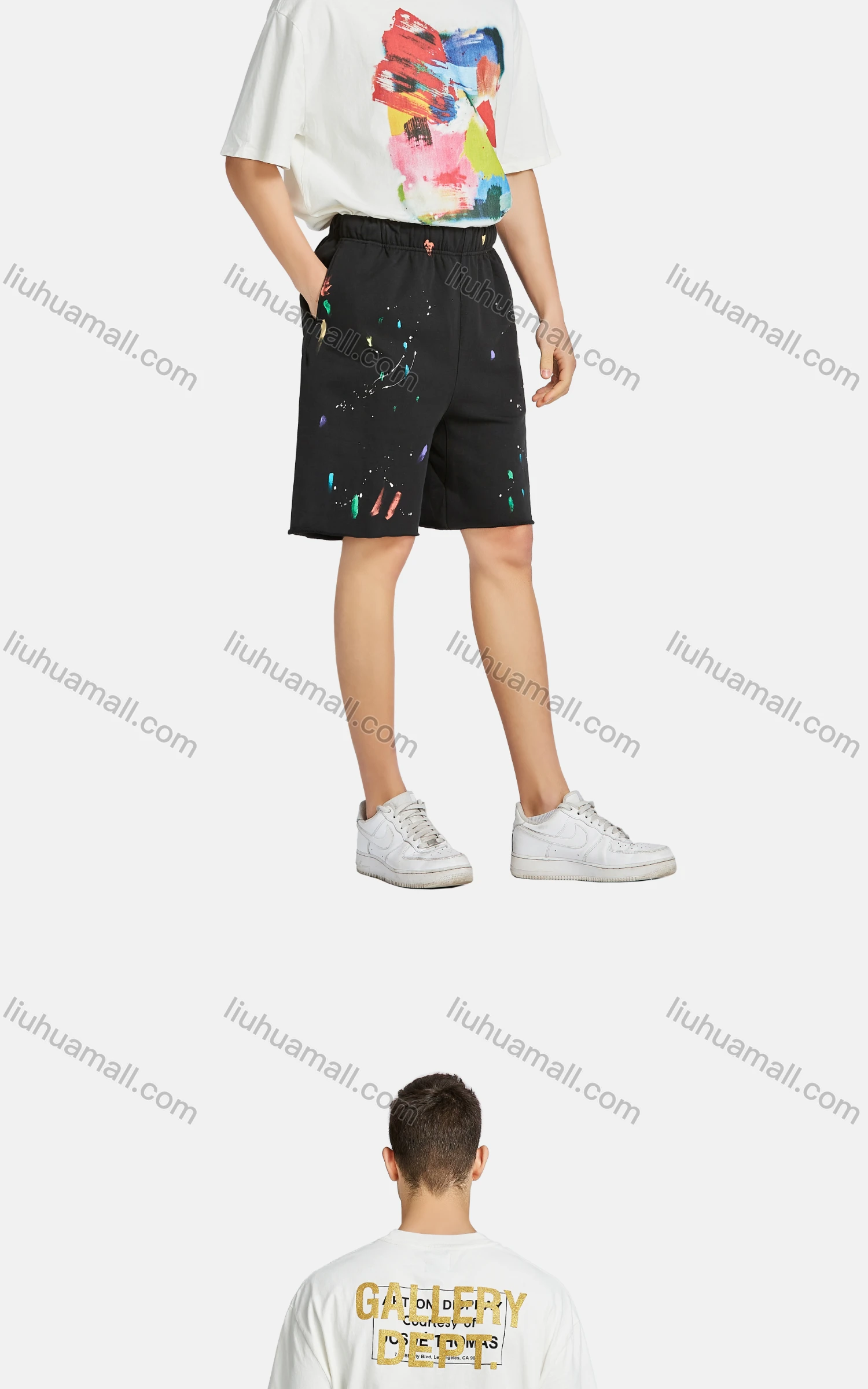 Wholesale Men's Casual Letter Ink Splash Elastic Waist Shorts - Liuhuamall