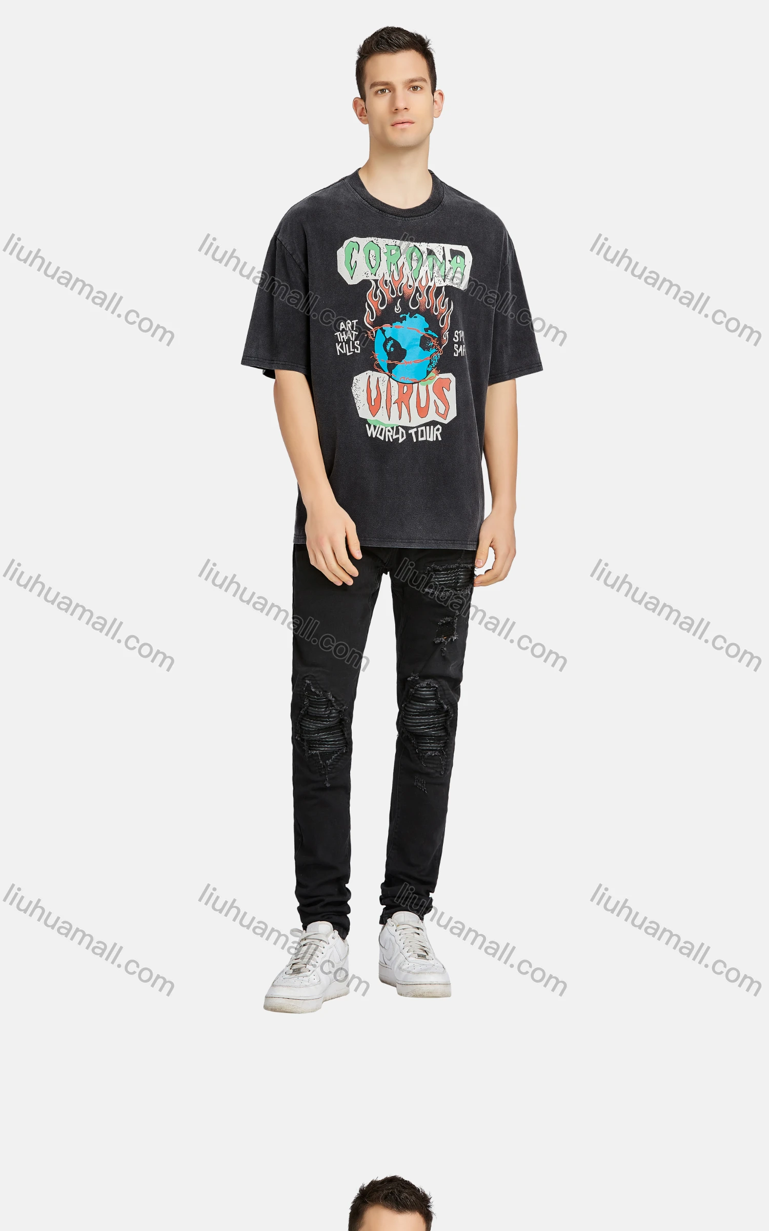 Wholesale Men's Hip Hop Crew Neck Short Sleeve Loose Fit Graphic Letter T-shirt - Liuhuamall