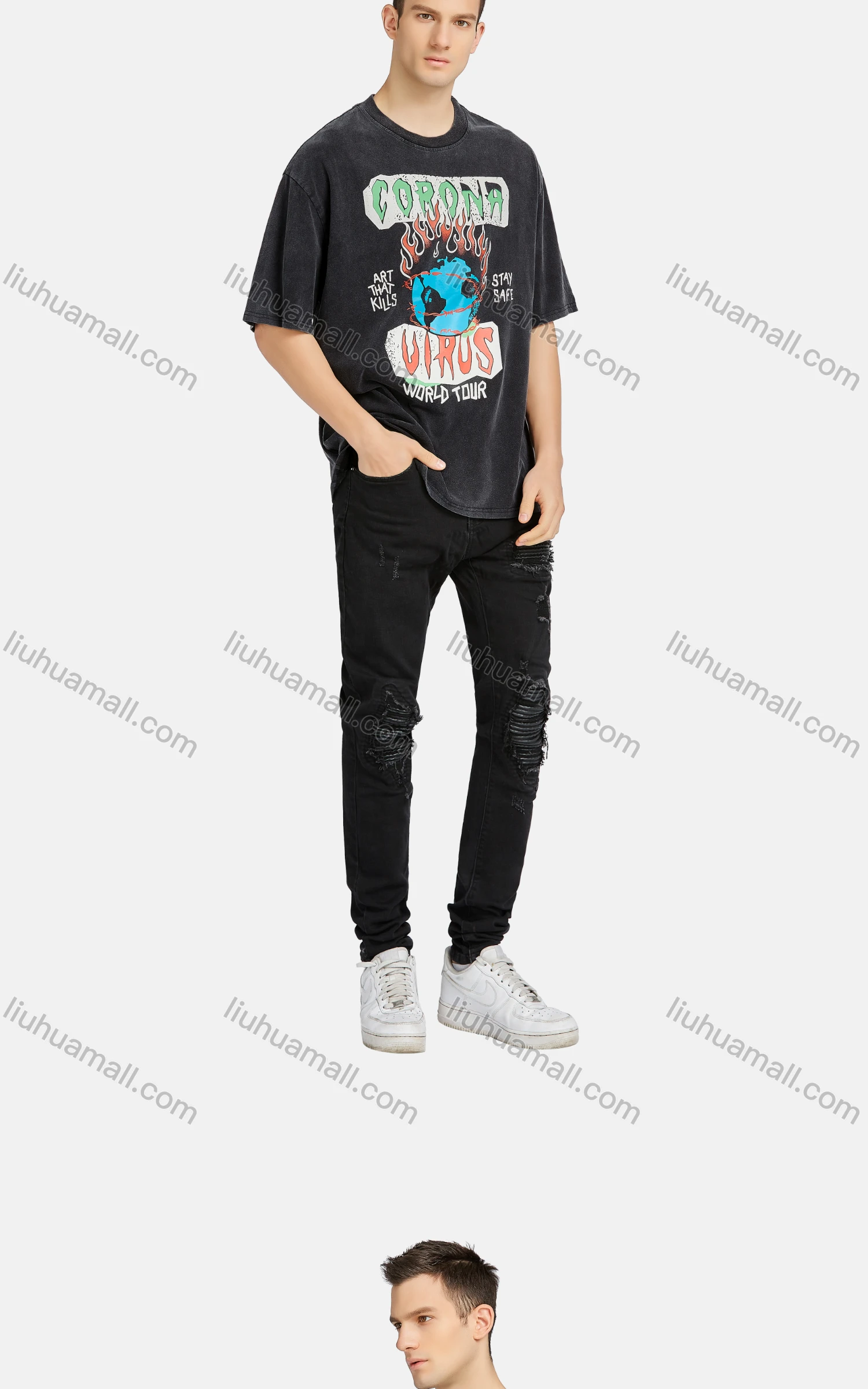 Wholesale Men's Hip Hop Crew Neck Short Sleeve Loose Fit Graphic Letter T-shirt - Liuhuamall