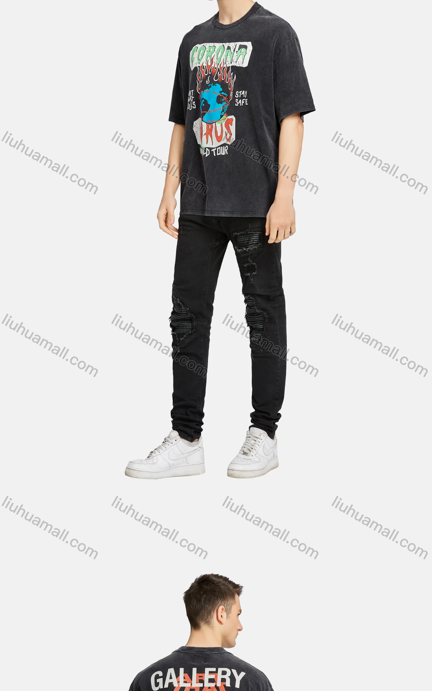 Wholesale Men's Hip Hop Crew Neck Short Sleeve Loose Fit Graphic Letter T-shirt - Liuhuamall