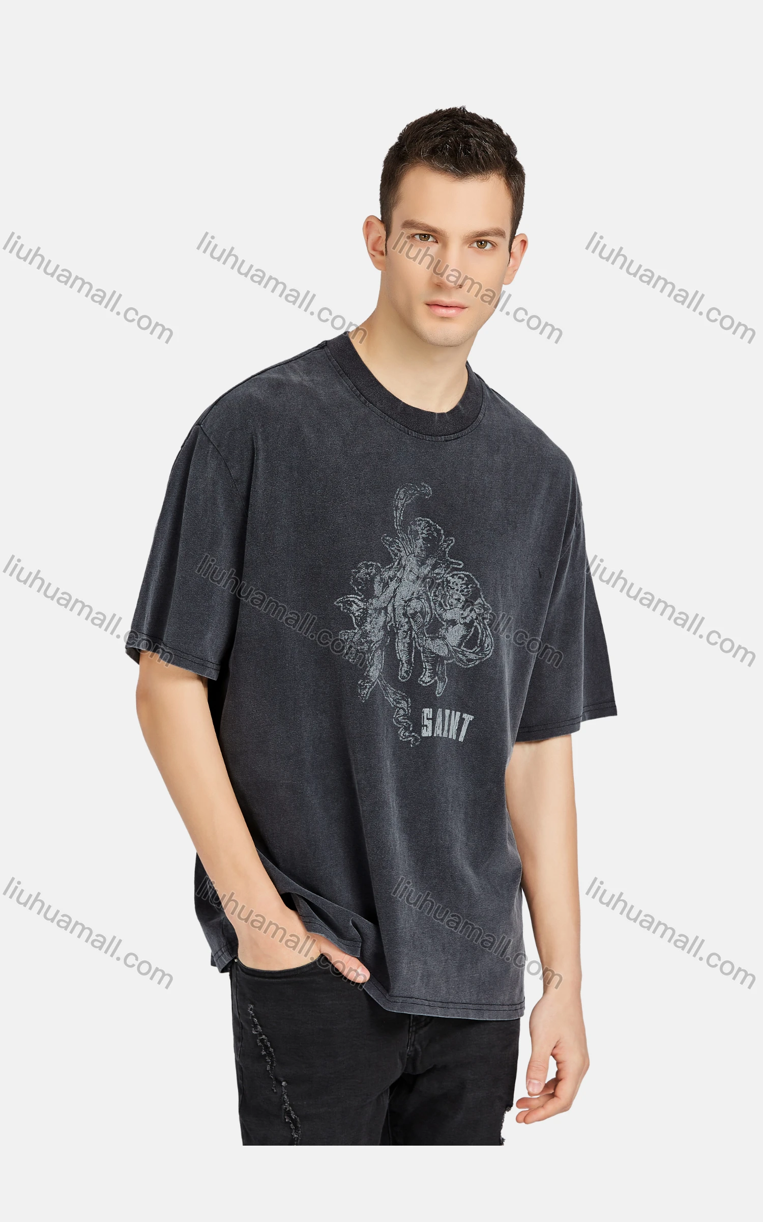 Wholesale Men's Hip Hop Crew Neck Short Sleeve Loose Fit Graphic Letter T-shirt - Liuhuamall