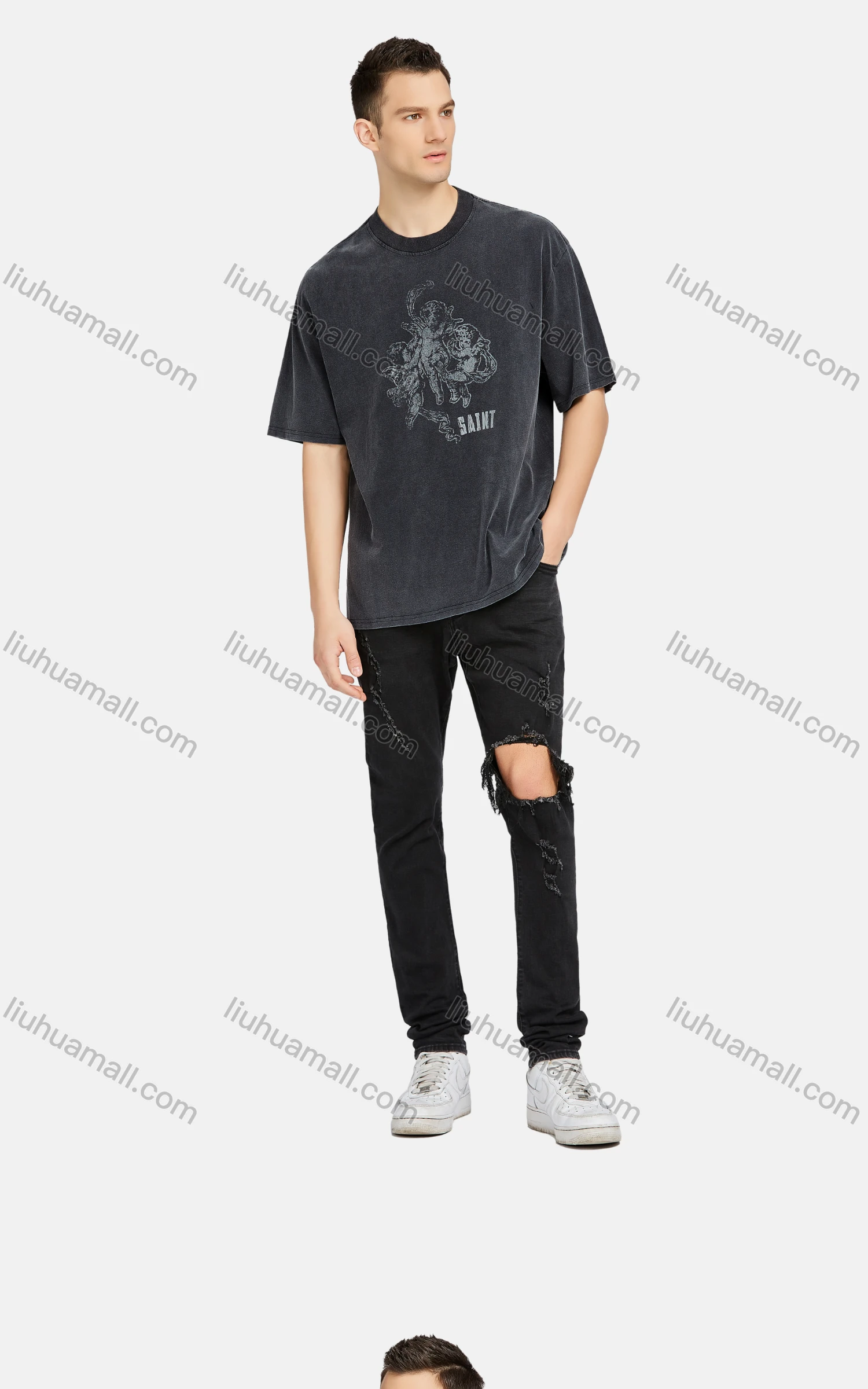 Wholesale Men's Hip Hop Crew Neck Short Sleeve Loose Fit Graphic Letter T-shirt - Liuhuamall