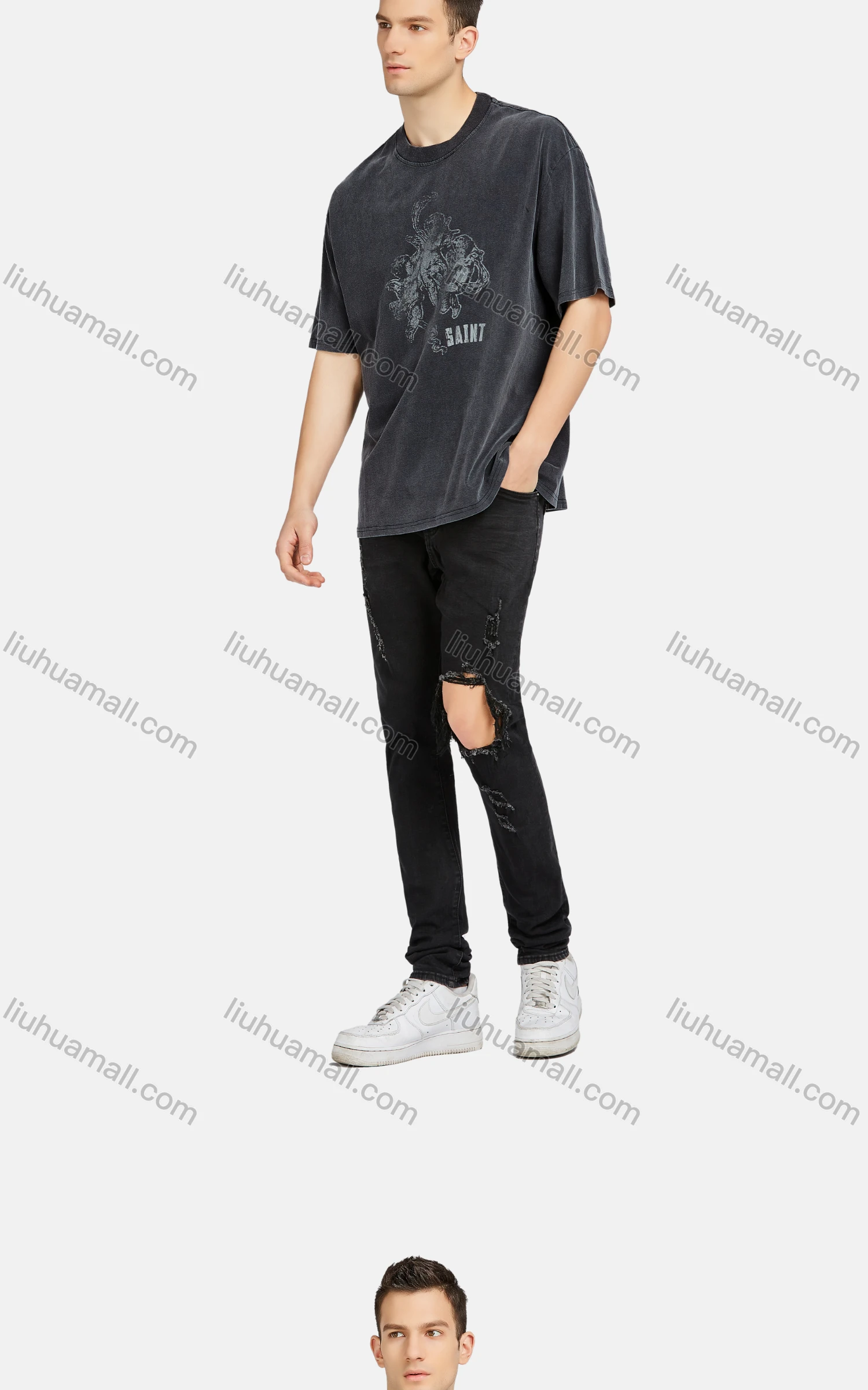 Wholesale Men's Hip Hop Crew Neck Short Sleeve Loose Fit Graphic Letter T-shirt - Liuhuamall