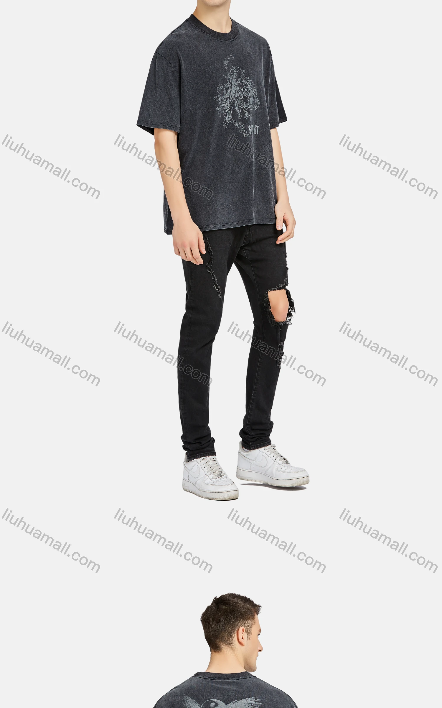 Wholesale Men's Hip Hop Crew Neck Short Sleeve Loose Fit Graphic Letter T-shirt - Liuhuamall