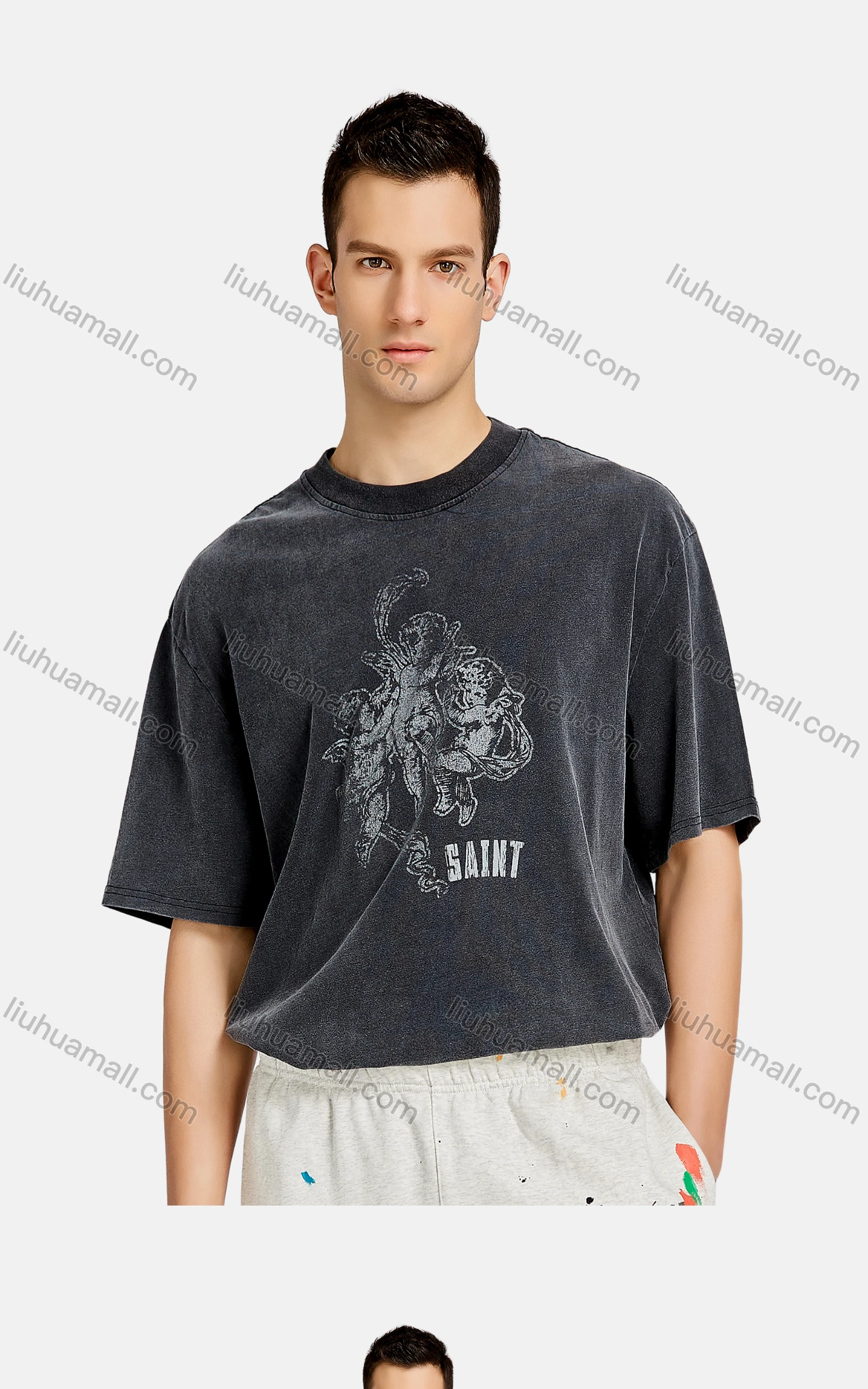 Wholesale Men's Hip Hop Crew Neck Short Sleeve Loose Fit Graphic Letter T-shirt - Liuhuamall