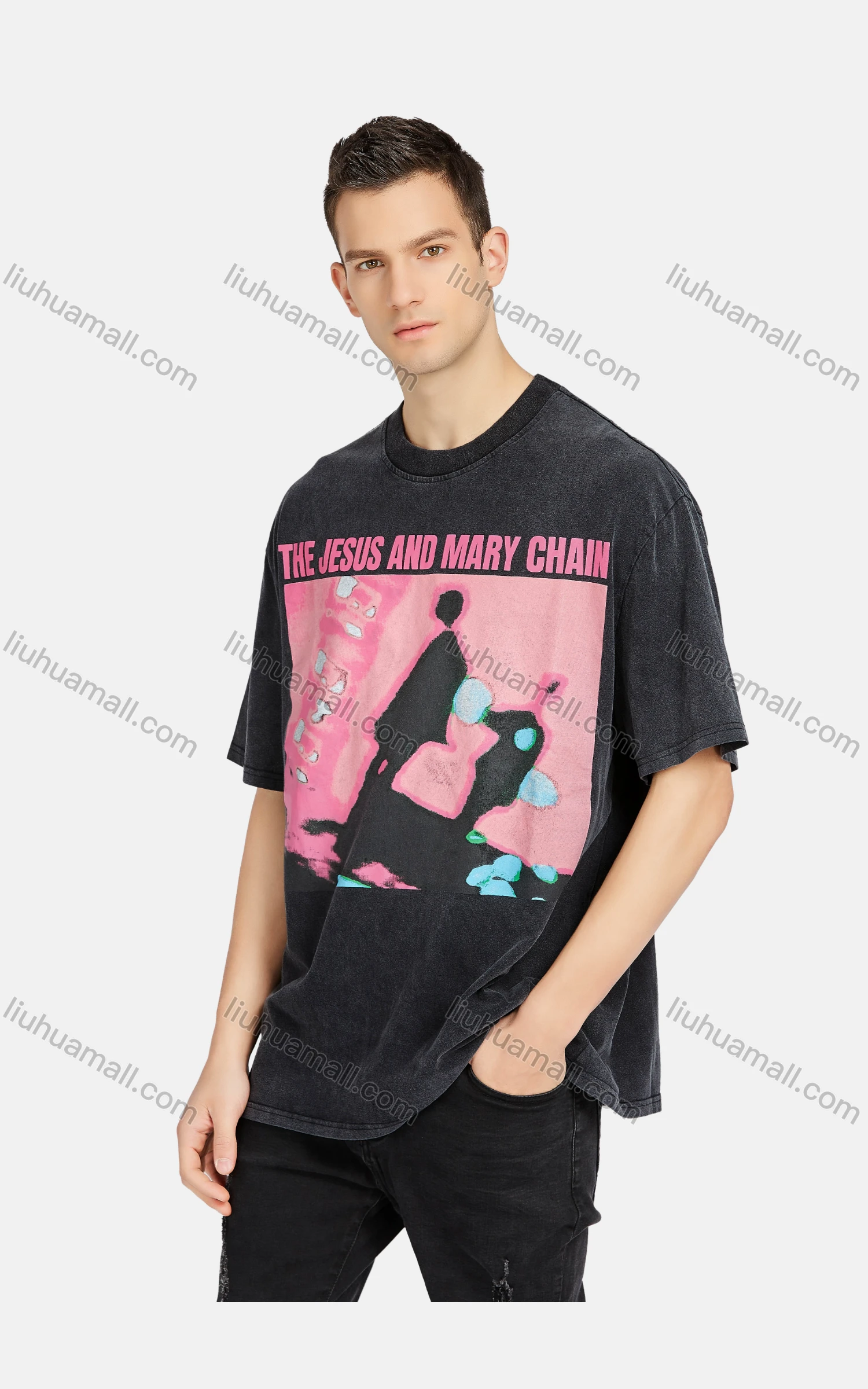 Wholesale Men's Hip Hop Crew Neck Short Sleeve Loose Fit Graphic Letter T-shirt - Liuhuamall