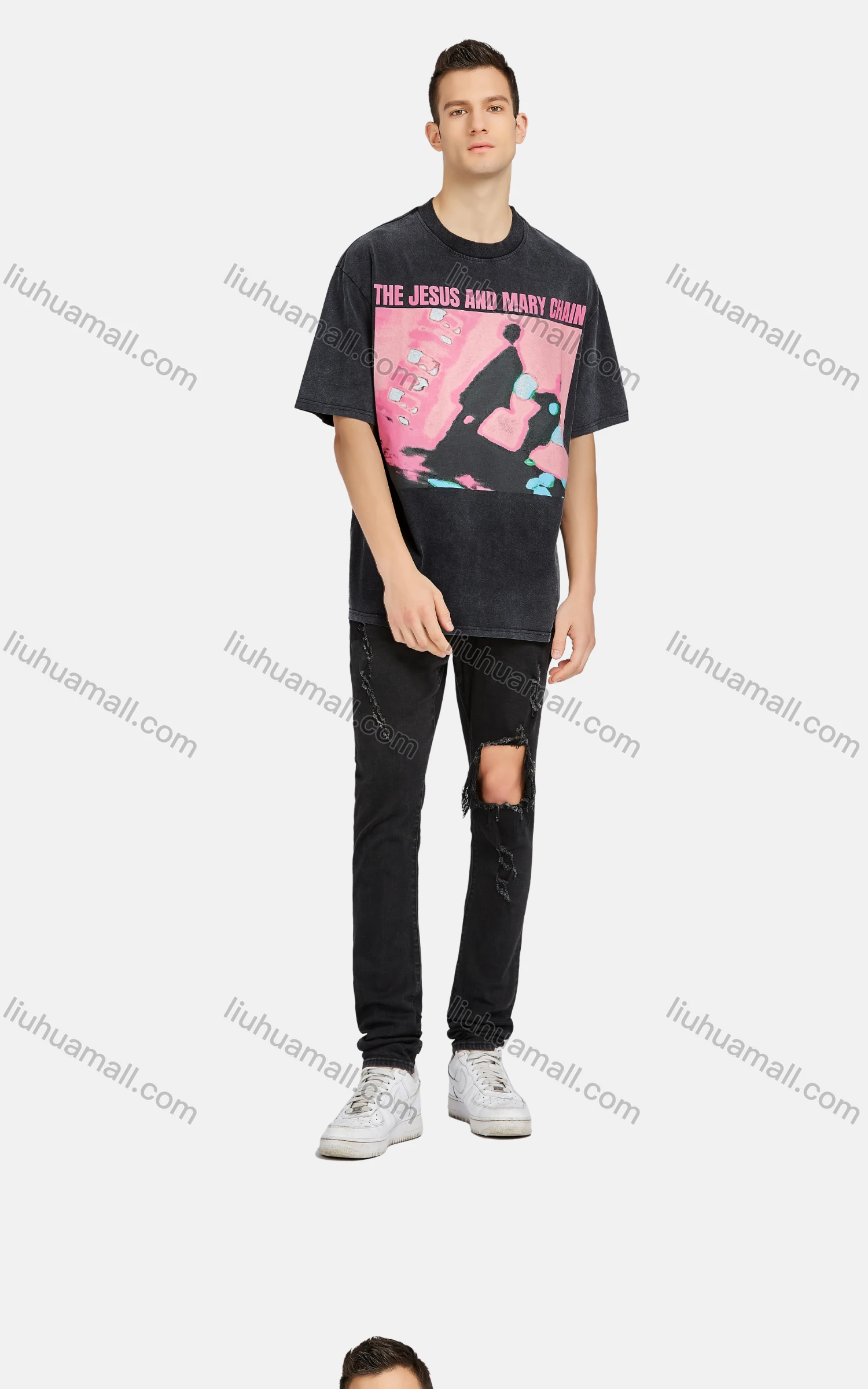 Wholesale Men's Hip Hop Crew Neck Short Sleeve Loose Fit Graphic Letter T-shirt - Liuhuamall
