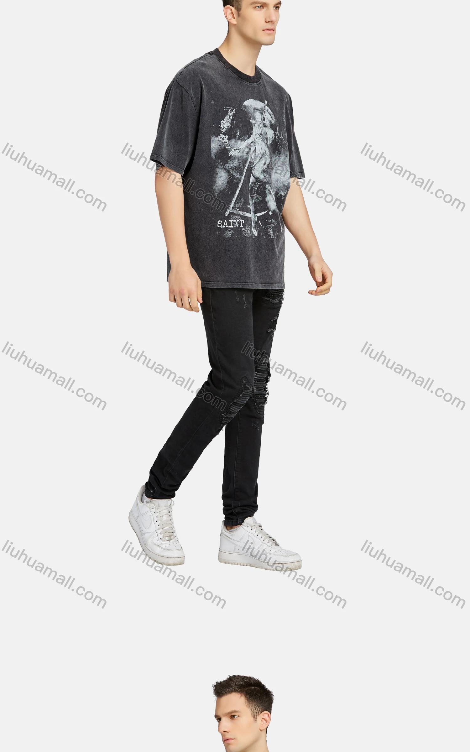 Wholesale Men's Hip Hop Crew Neck Short Sleeve Loose Fit Graphic Letter T-shirt - Liuhuamall