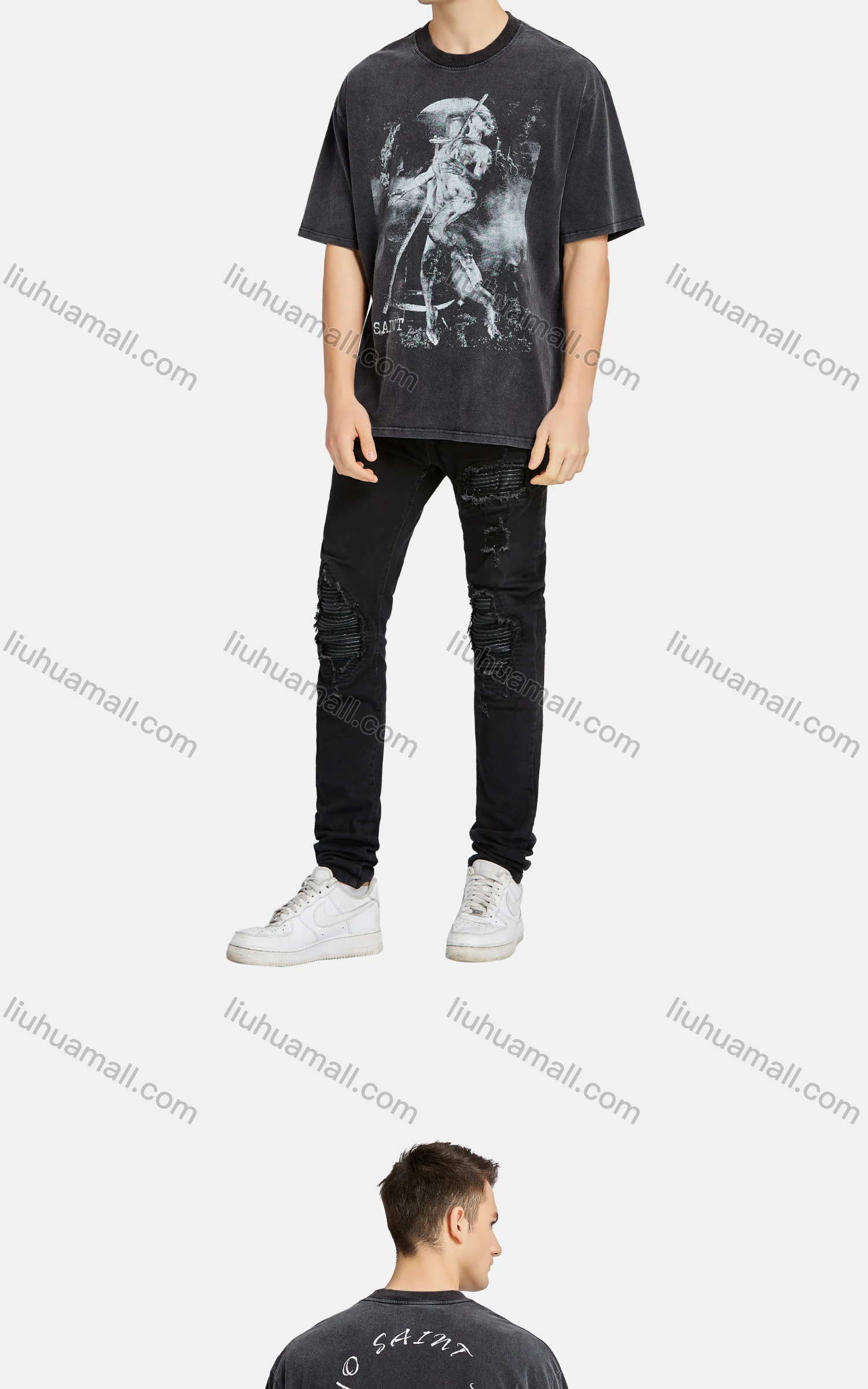 Wholesale Men's Hip Hop Crew Neck Short Sleeve Loose Fit Graphic Letter T-shirt - Liuhuamall