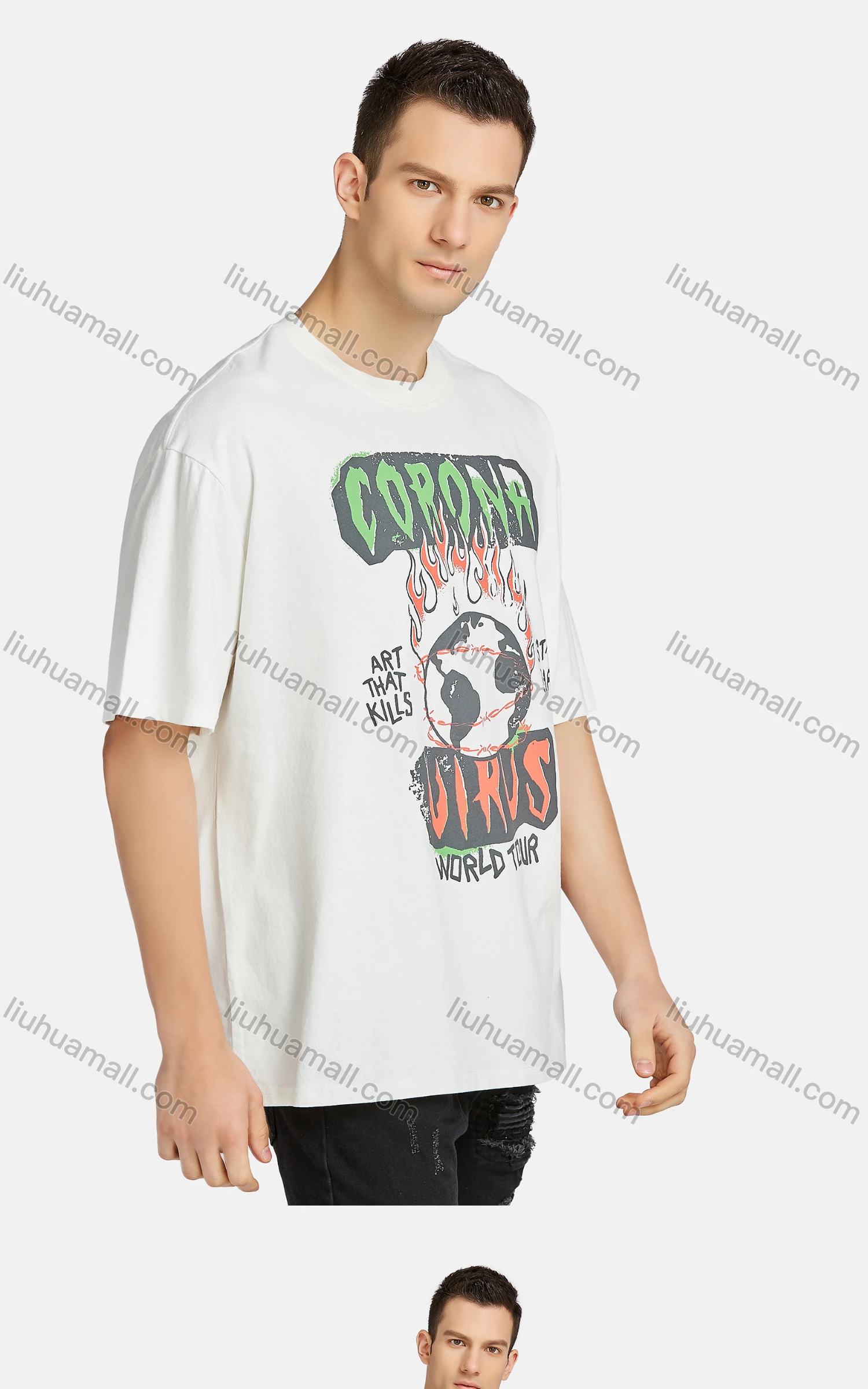 Wholesale Men's Hip Hop Crew Neck Short Sleeve Loose Fit Graphic Letter T-shirt - Liuhuamall