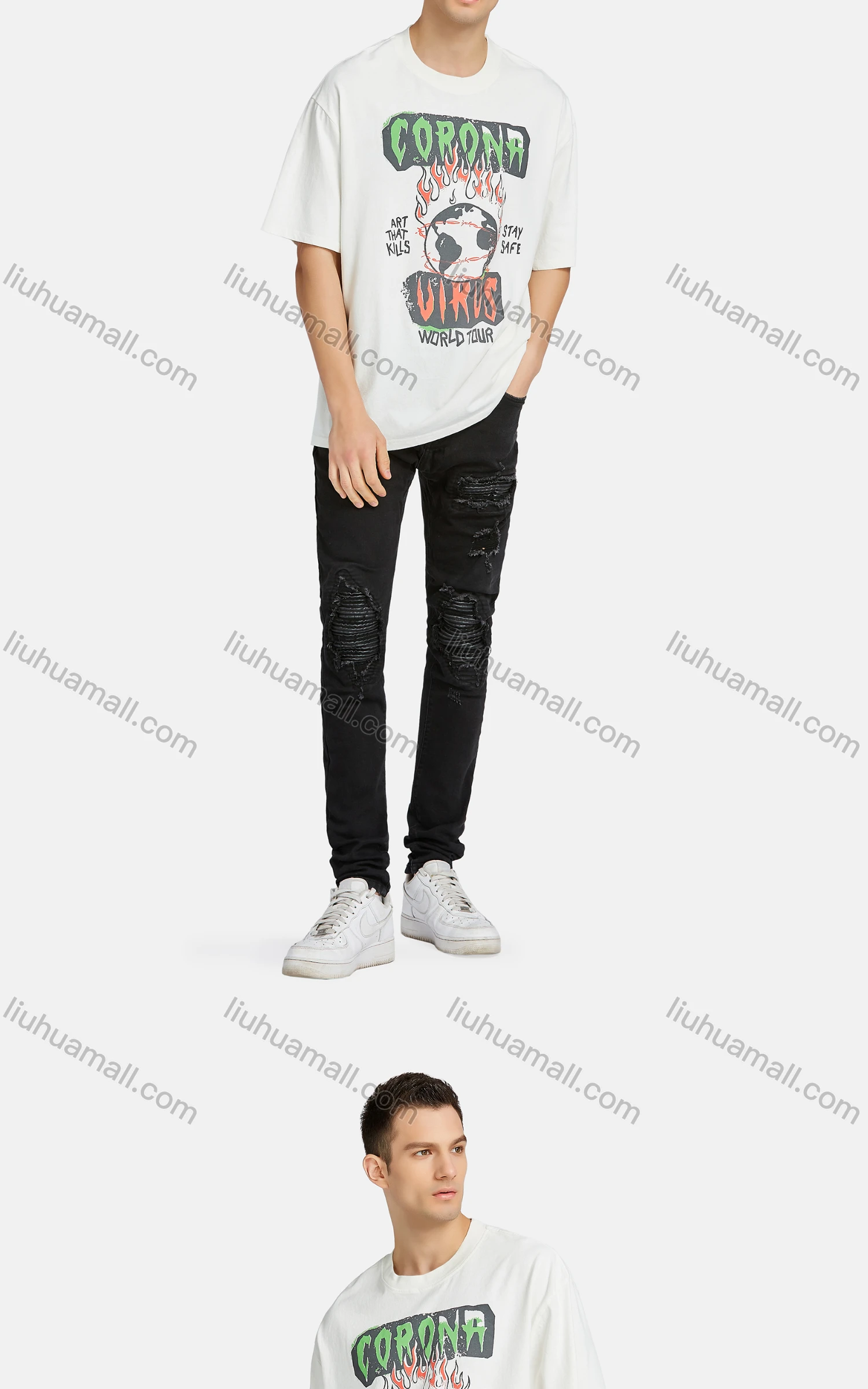 Wholesale Men's Hip Hop Crew Neck Short Sleeve Loose Fit Graphic Letter T-shirt - Liuhuamall