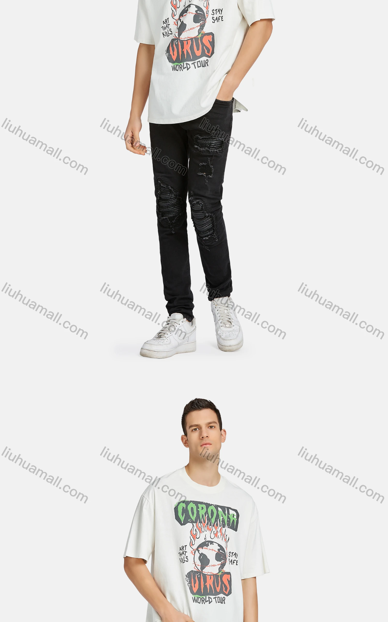 Wholesale Men's Hip Hop Crew Neck Short Sleeve Loose Fit Graphic Letter T-shirt - Liuhuamall