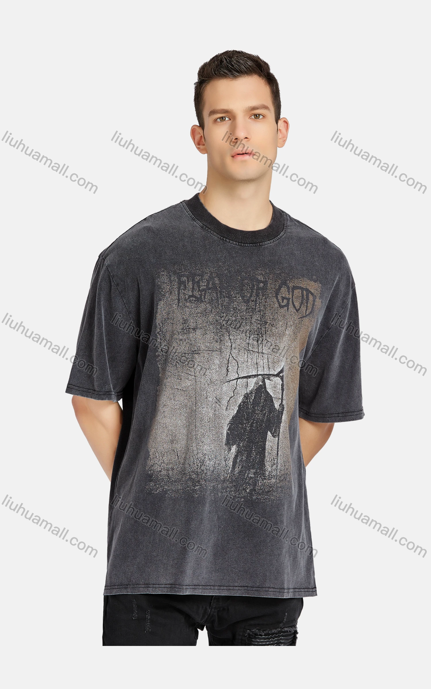 Wholesale Men's Hip Hop Crew Neck Short Sleeve Loose Fit Graphic Letter T-shirt - Liuhuamall
