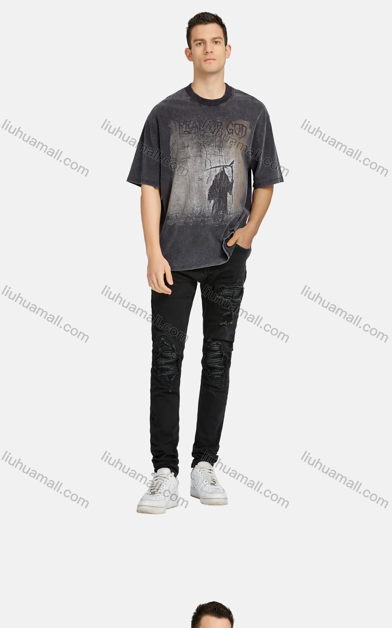 Wholesale Men's Hip Hop Crew Neck Short Sleeve Loose Fit Graphic Letter T-shirt - Liuhuamall