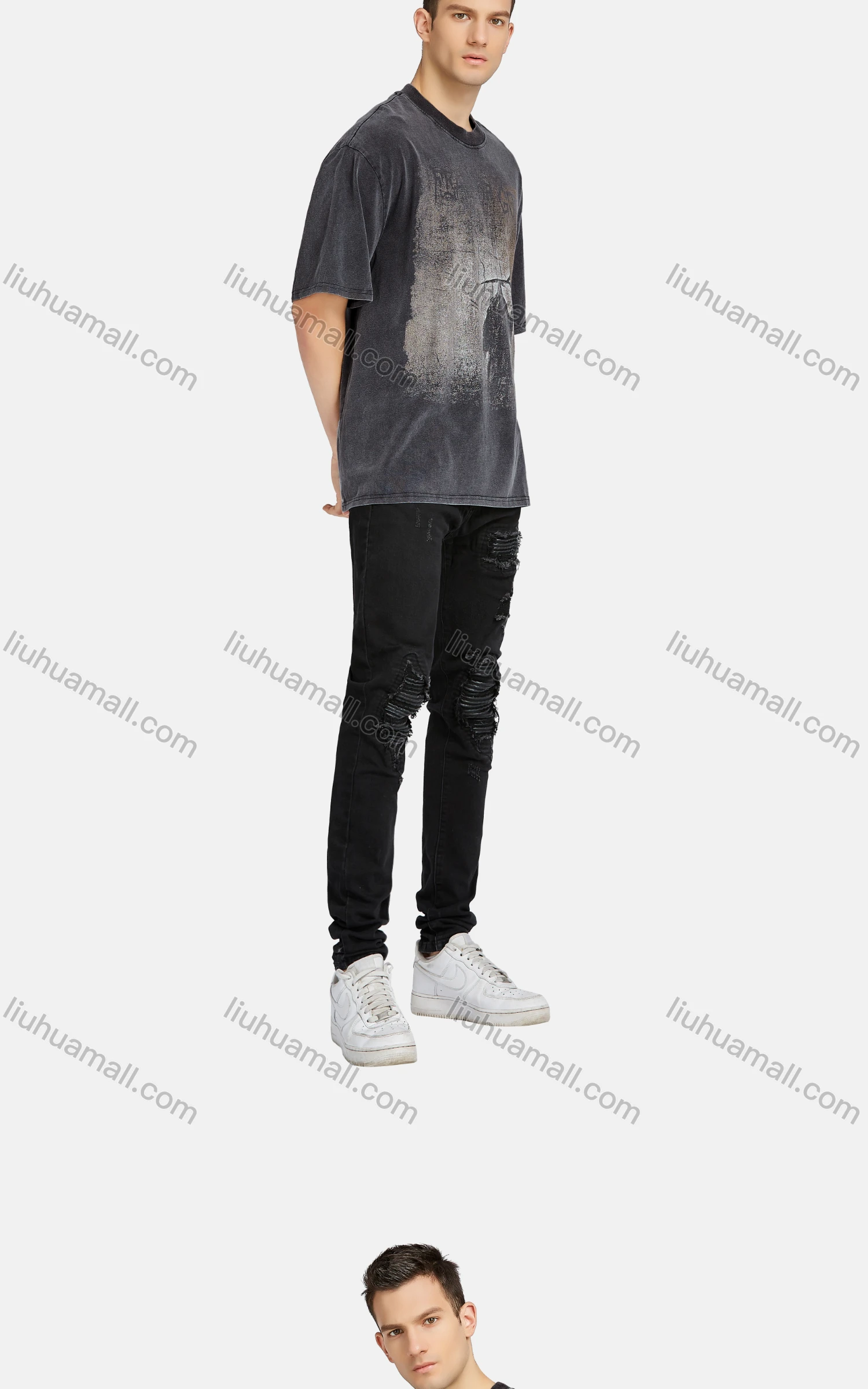 Wholesale Men's Hip Hop Crew Neck Short Sleeve Loose Fit Graphic Letter T-shirt - Liuhuamall