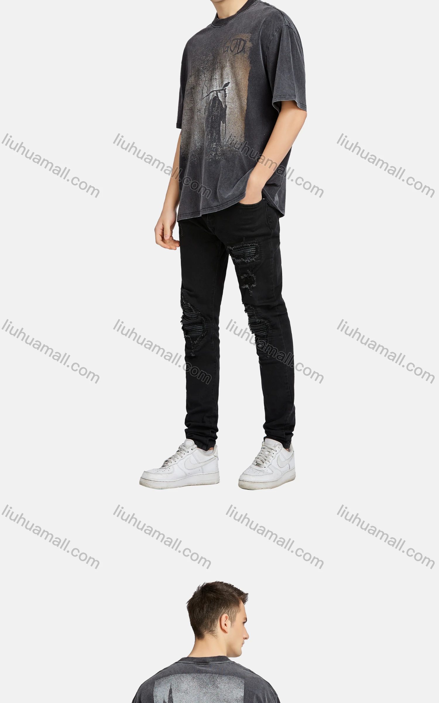 Wholesale Men's Hip Hop Crew Neck Short Sleeve Loose Fit Graphic Letter T-shirt - Liuhuamall