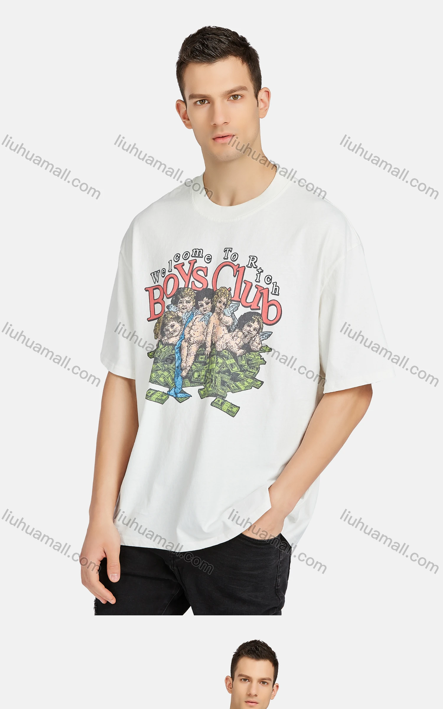 Wholesale Men's Hip Hop Crew Neck Short Sleeve Loose Fit Graphic Letter T-shirt - Liuhuamall