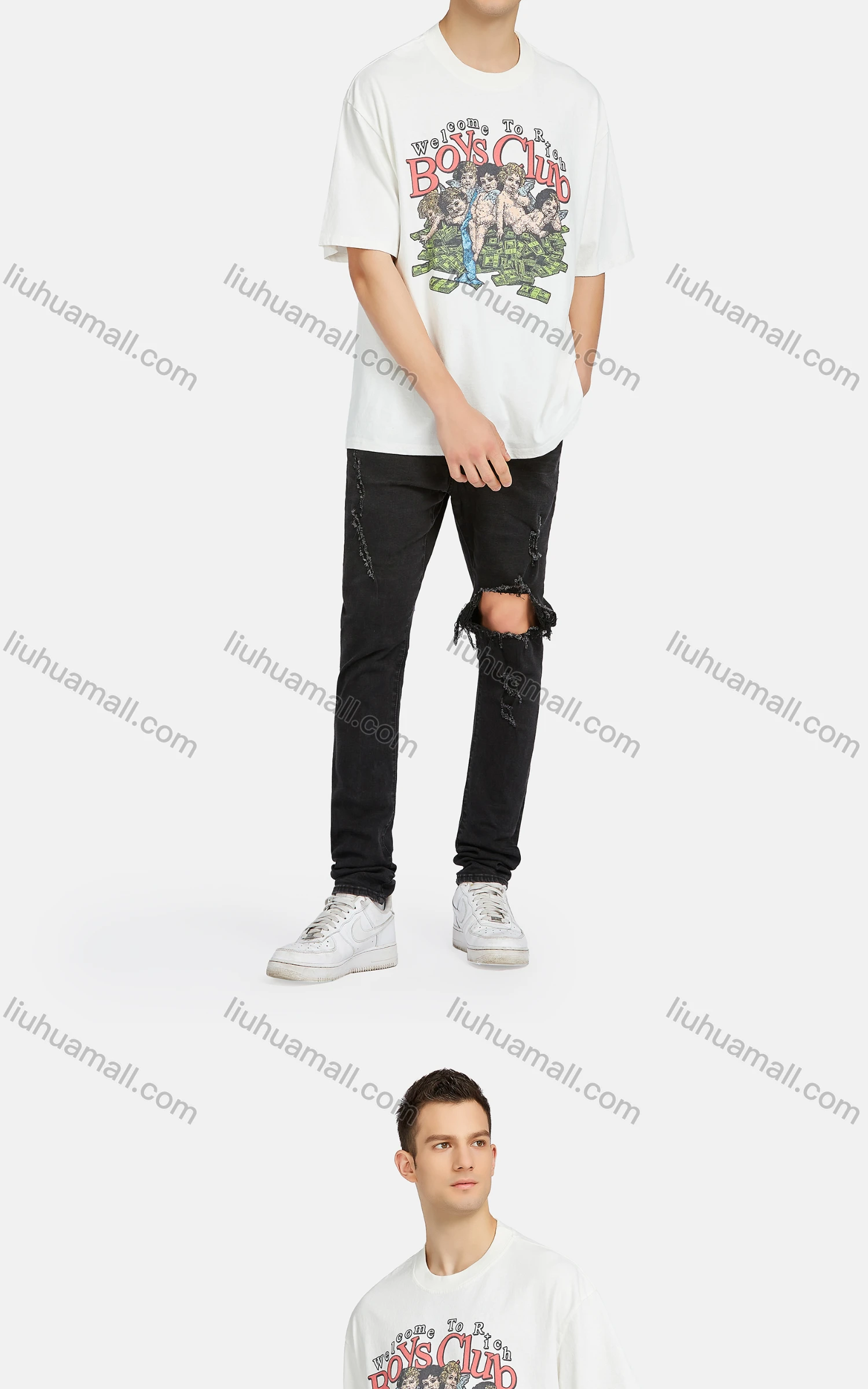 Wholesale Men's Hip Hop Crew Neck Short Sleeve Loose Fit Graphic Letter T-shirt - Liuhuamall