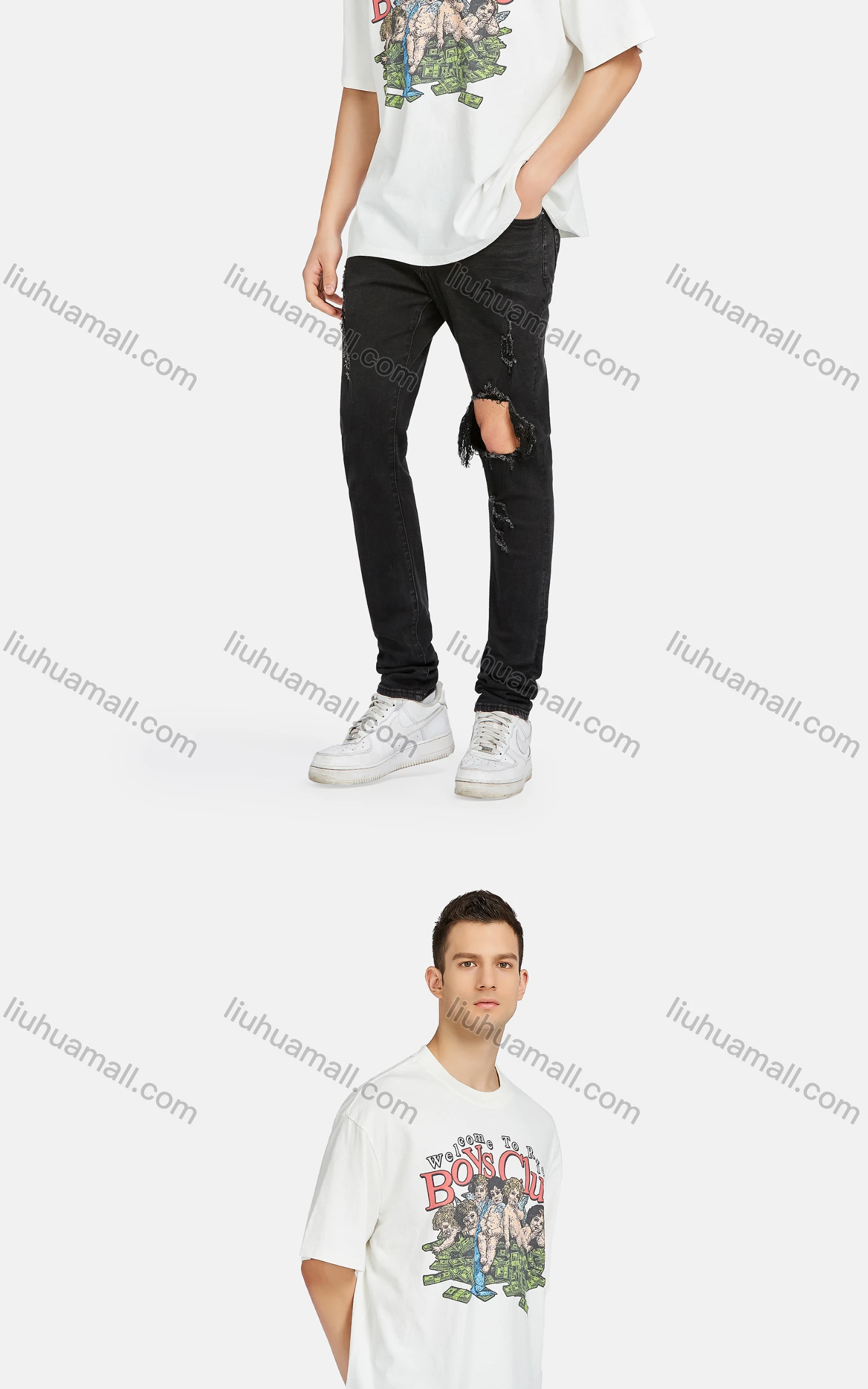 Wholesale Men's Hip Hop Crew Neck Short Sleeve Loose Fit Graphic Letter T-shirt - Liuhuamall