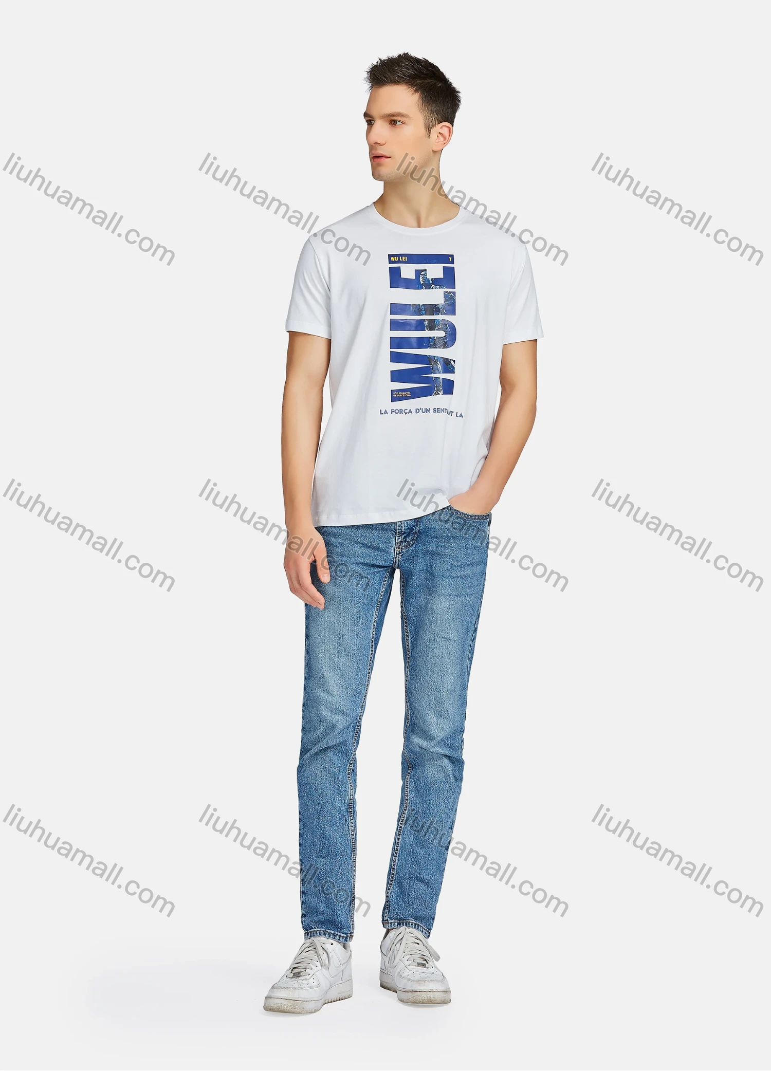 Wholesale Men's Casual Letter Graphic Round Neck Short Sleeve Tee - Liuhuamall