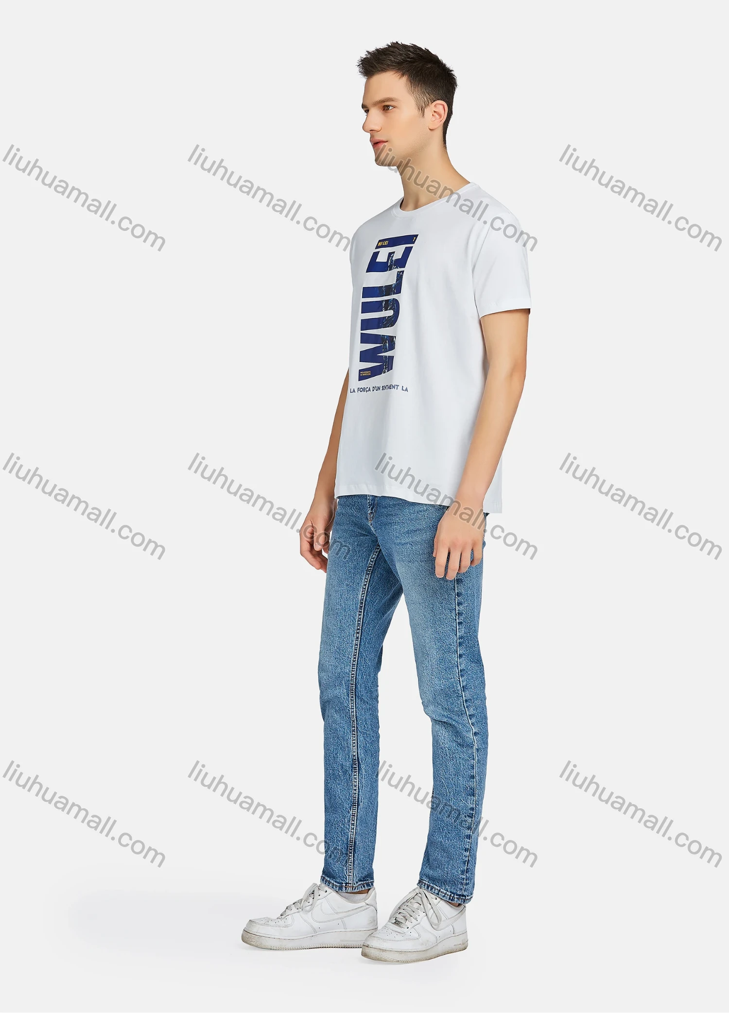 Wholesale Men's Casual Letter Graphic Round Neck Short Sleeve Tee - Liuhuamall