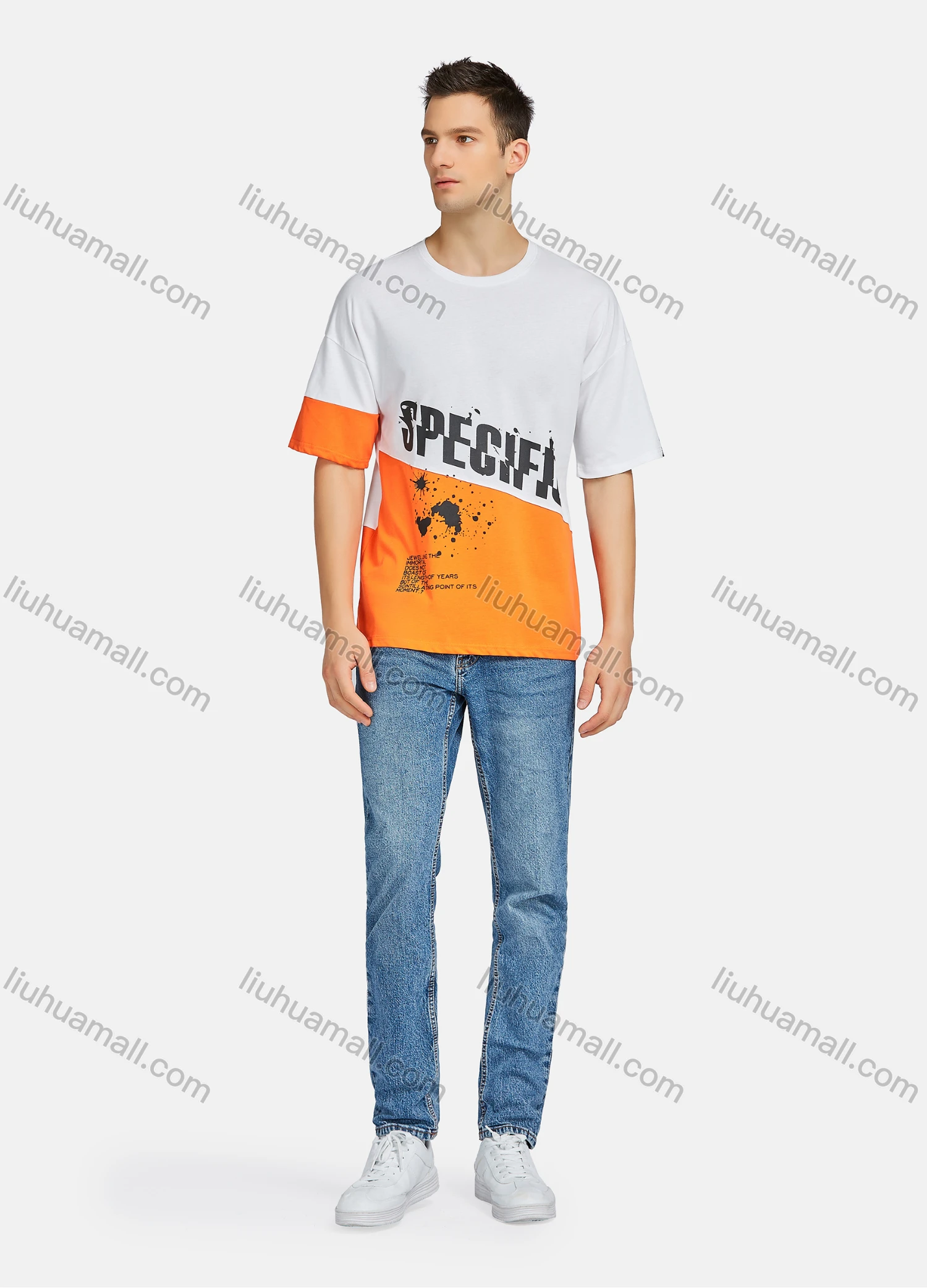 Wholesale Men's Casual Letter Graphic Colorblock Round Neck Short Sleeve Tee - Liuhuamall