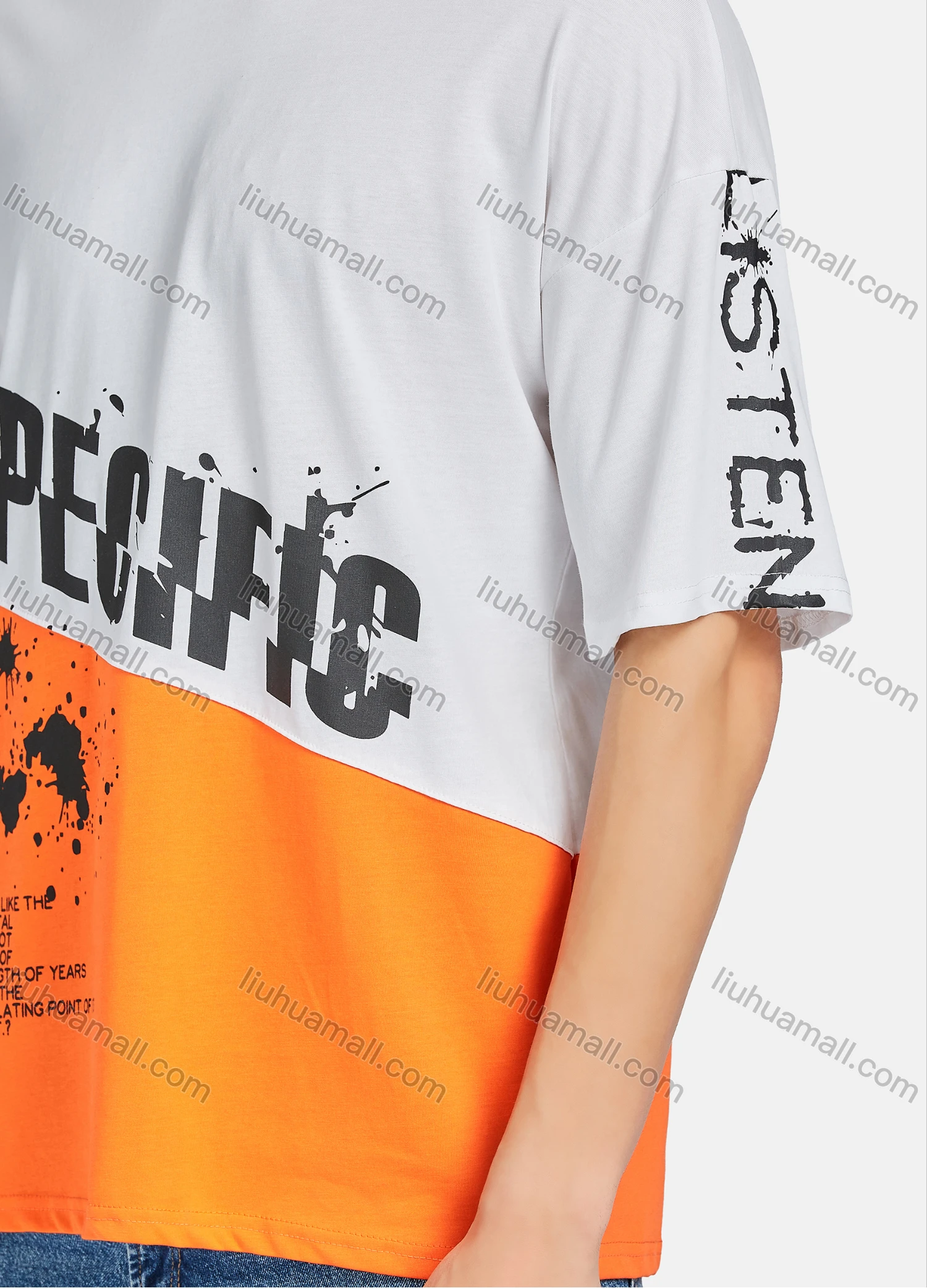 Wholesale Men's Casual Letter Graphic Colorblock Round Neck Short Sleeve Tee - Liuhuamall