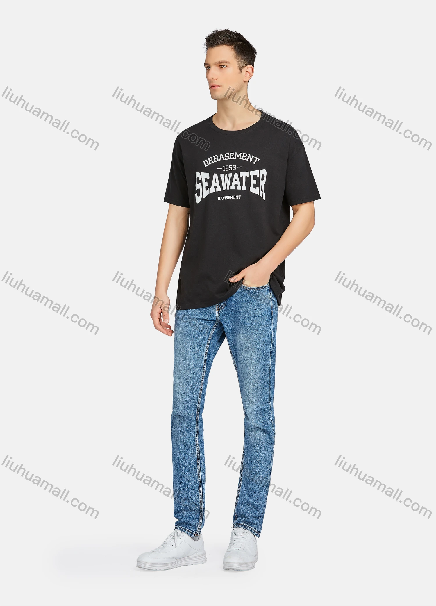 Wholesale Men's Casual Letter Graphic Round Neck Short Sleeve Tee - Liuhuamall