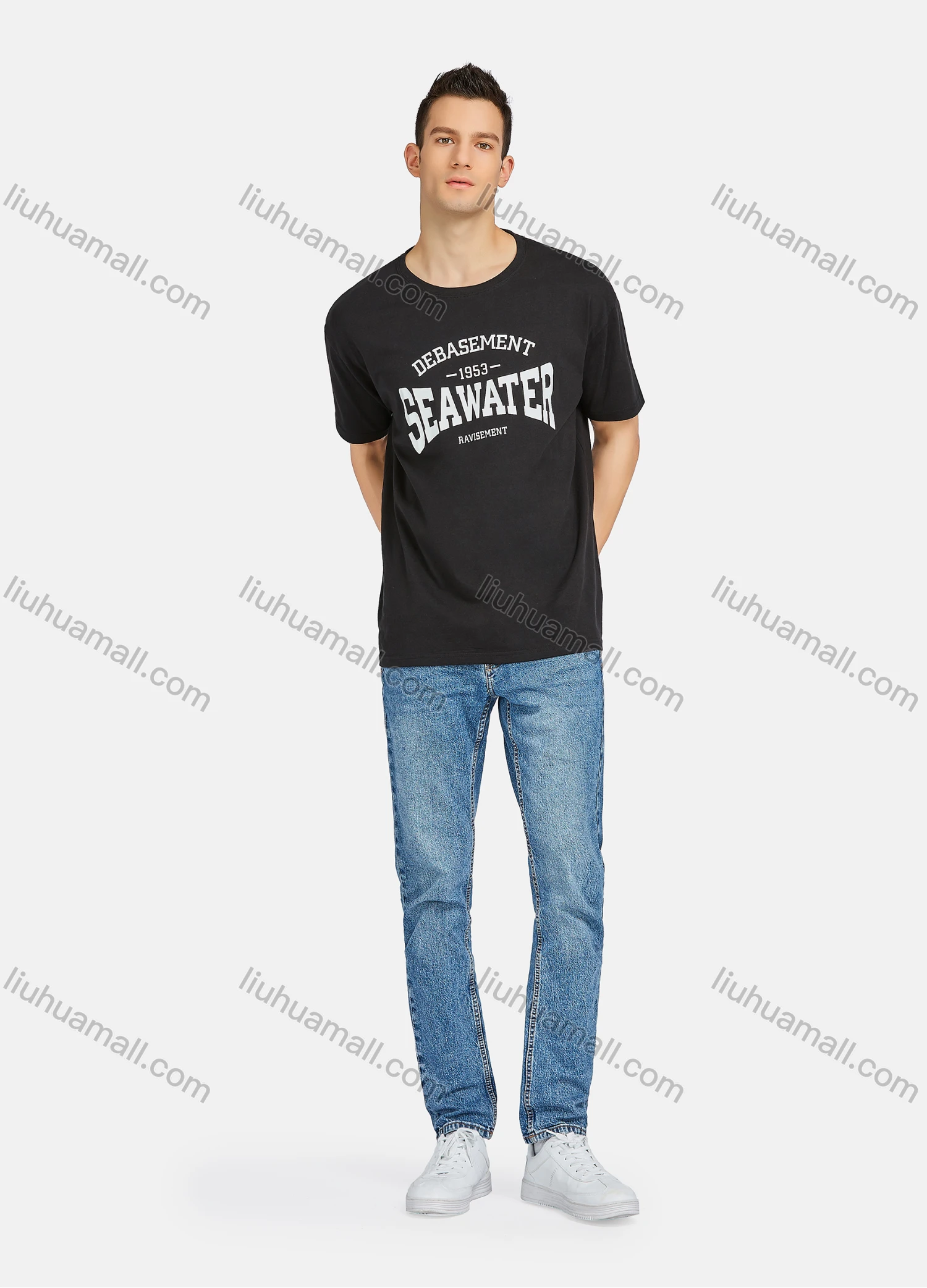 Wholesale Men's Casual Letter Graphic Round Neck Short Sleeve Tee - Liuhuamall