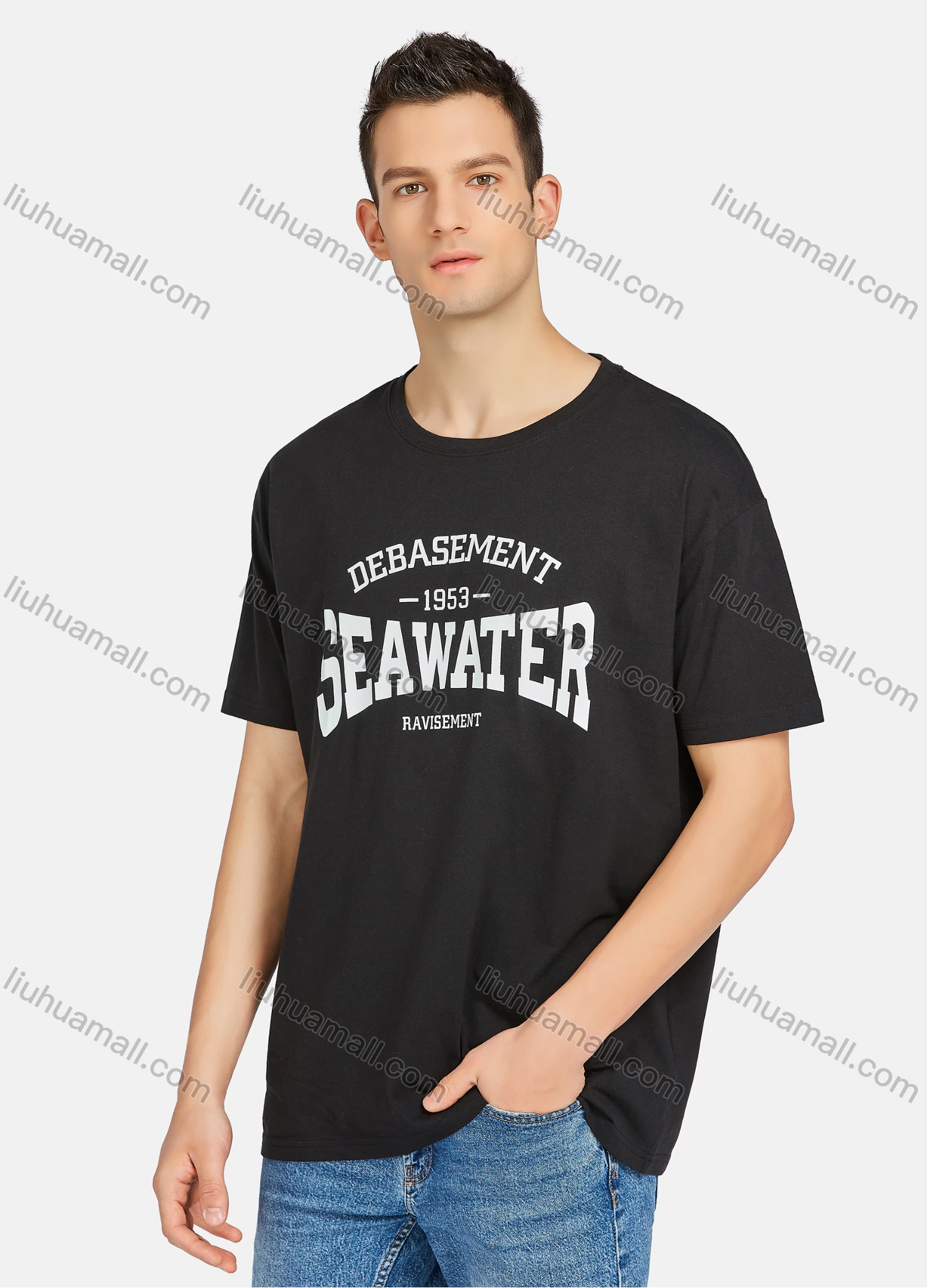 Wholesale Men's Casual Letter Graphic Round Neck Short Sleeve Tee - Liuhuamall